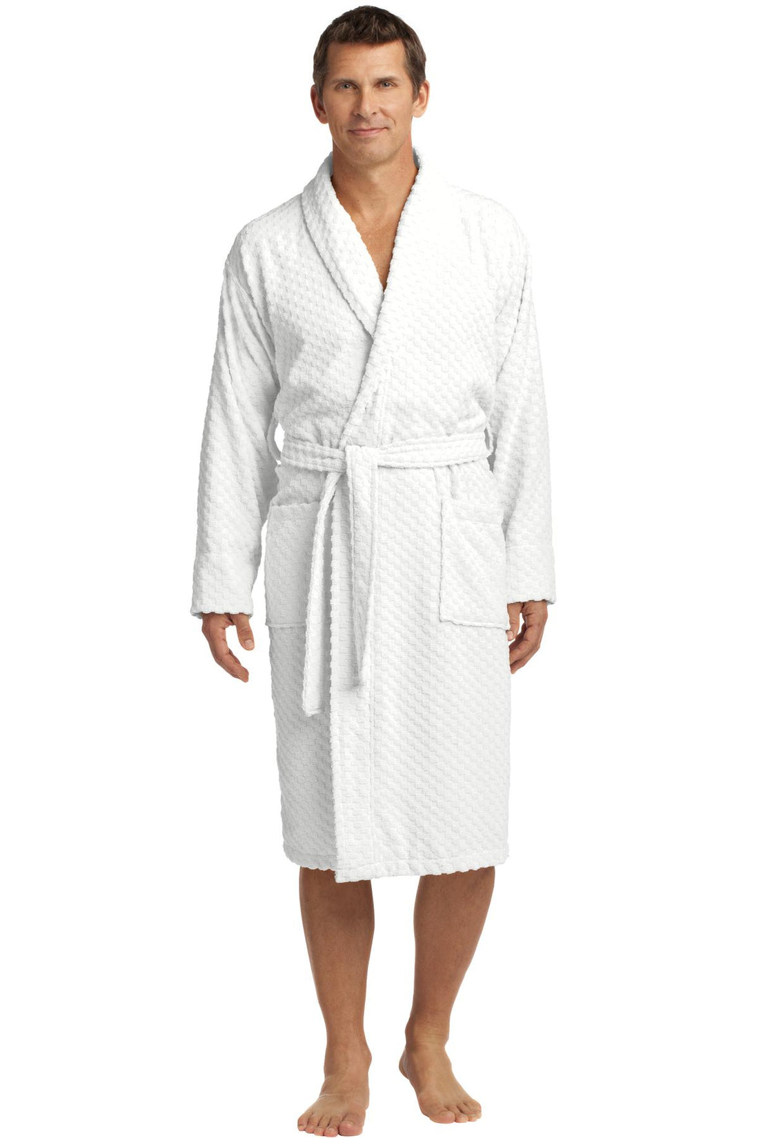 Port Authority® Checkered Terry Shawl Collar Robe. R103 - White - S/M