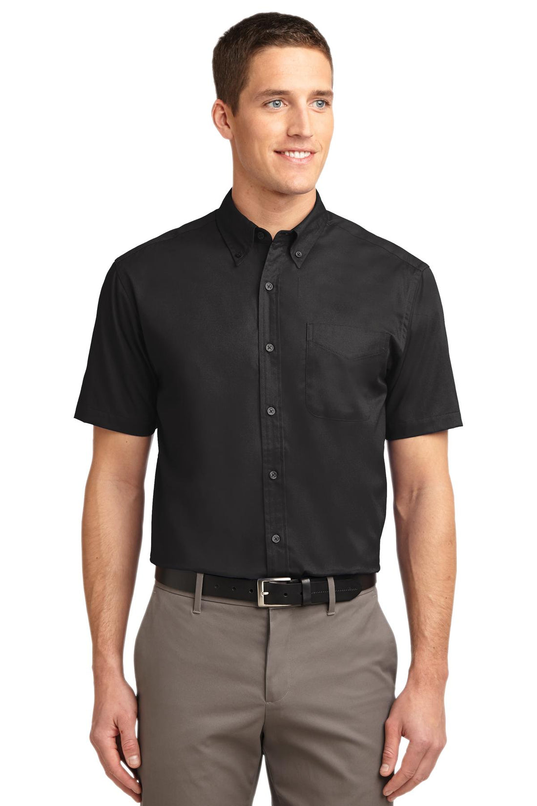 Port Authority® Short Sleeve Easy Care Shirt.  S508 - Black/ Light Stone - 2XL