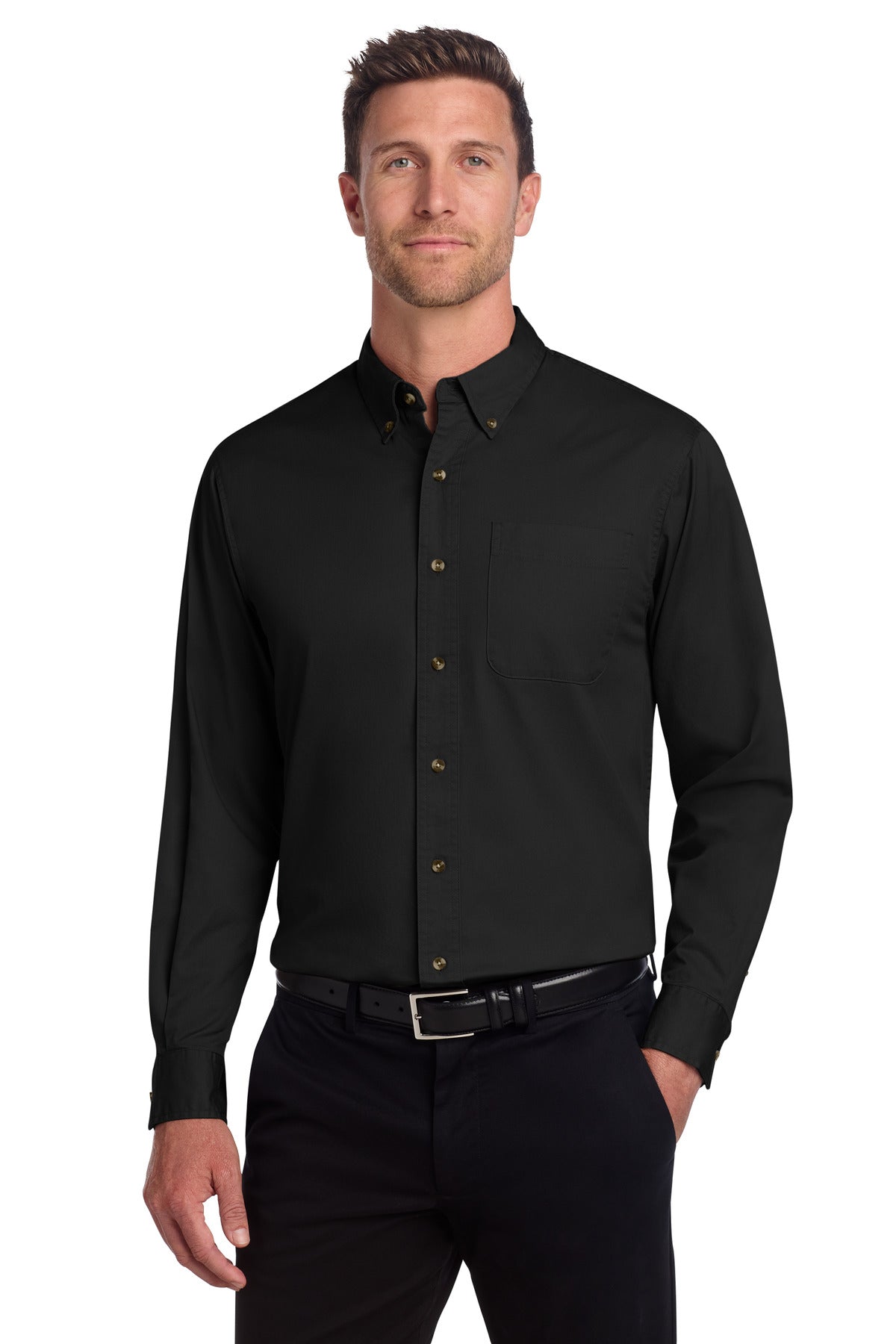 Port Authority® Long Sleeve Twill Shirt.  S600T - Black - 2XL