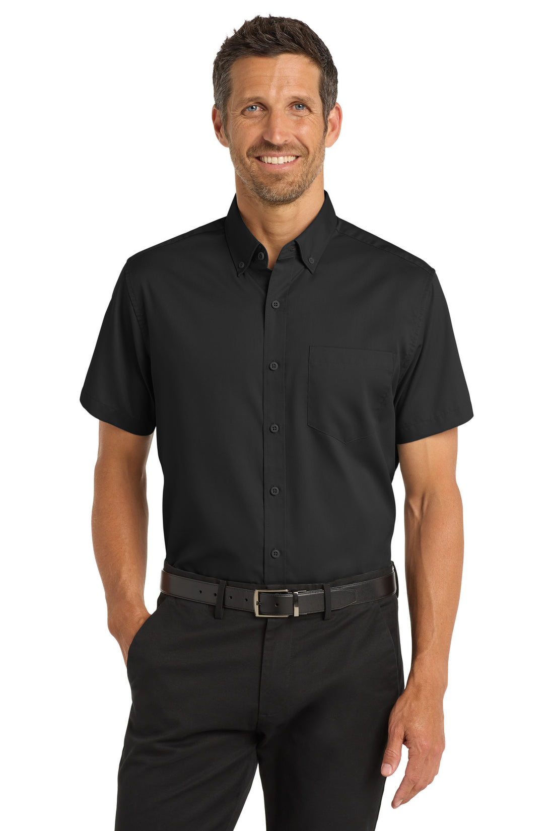 Port Authority® Short Sleeve SuperPro Twill Shirt. S664 - Black - 2XL