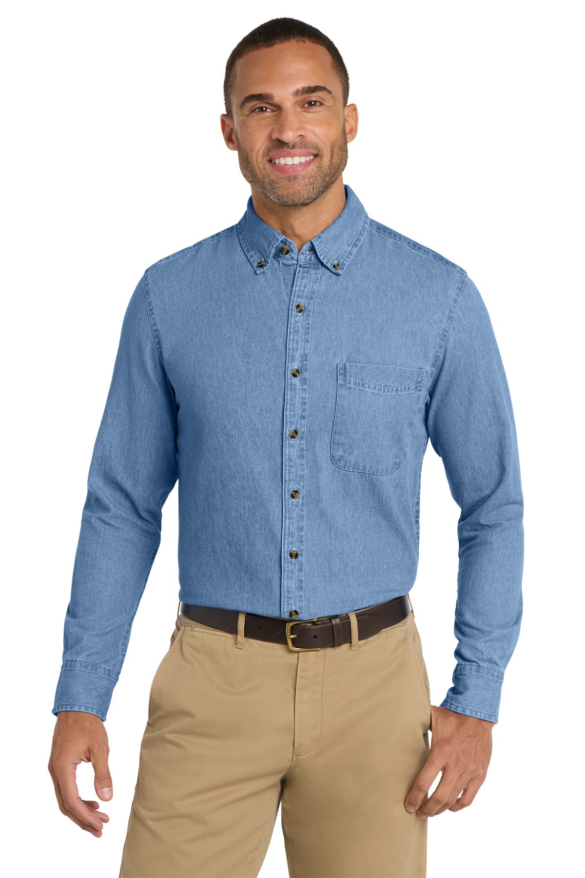 Port & Co® Long Sleeve Value Denim Shirt. SP10 - Faded Blue - 2XL