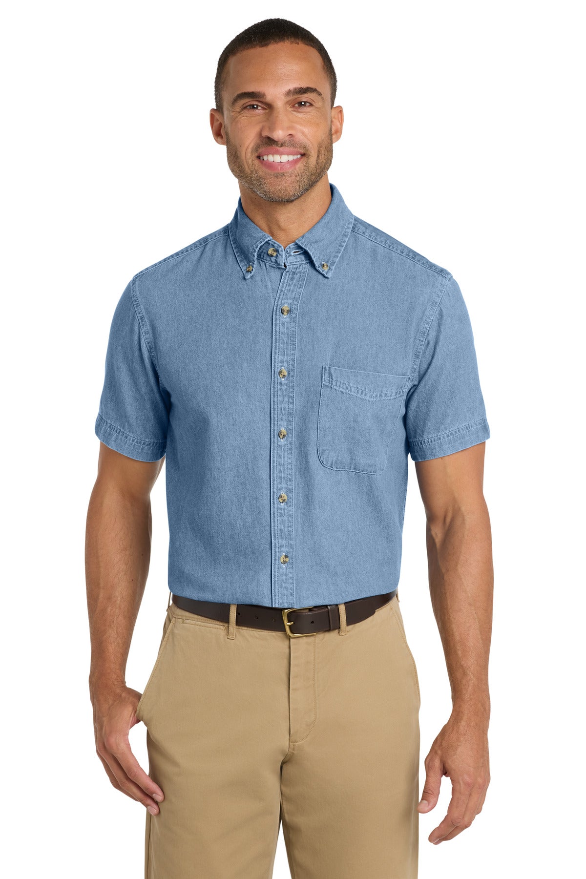 Port & Co® Short Sleeve Value Denim Shirt. SP11 - Faded Blue - 2XL