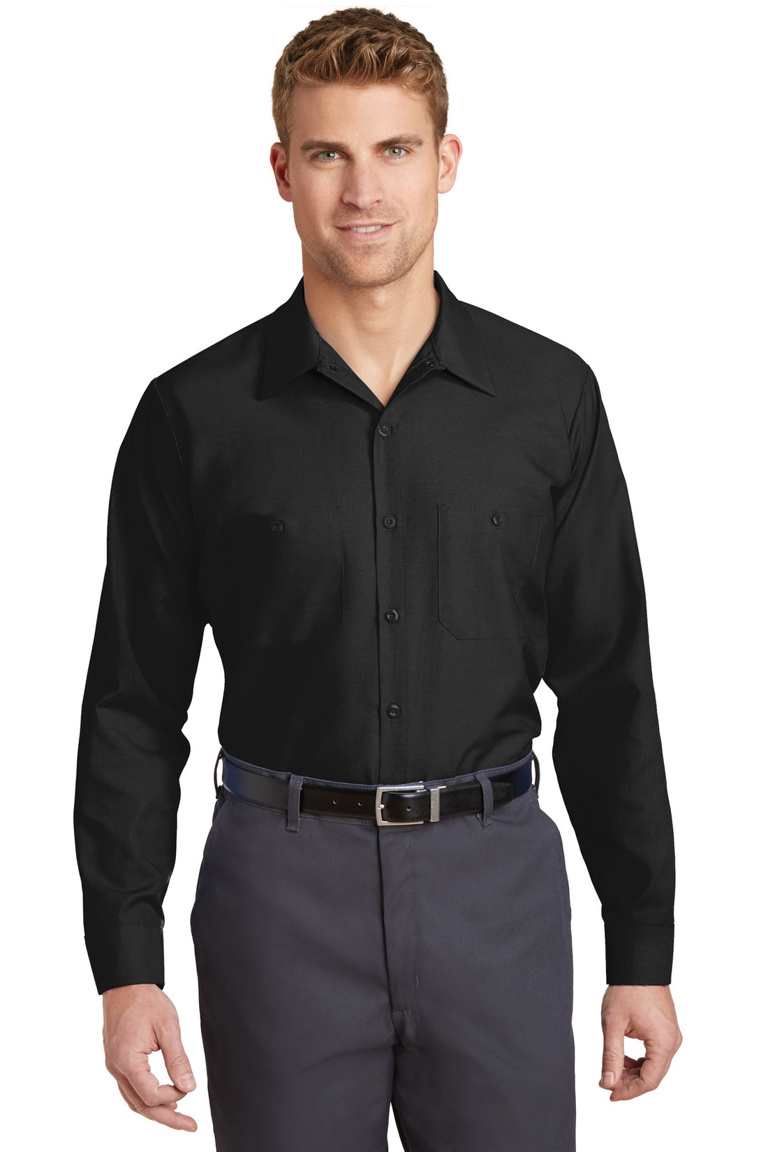 Red Kap® Long Size  Long Sleeve Industrial Work Shirt. SP14LONG - Black - 2XLL