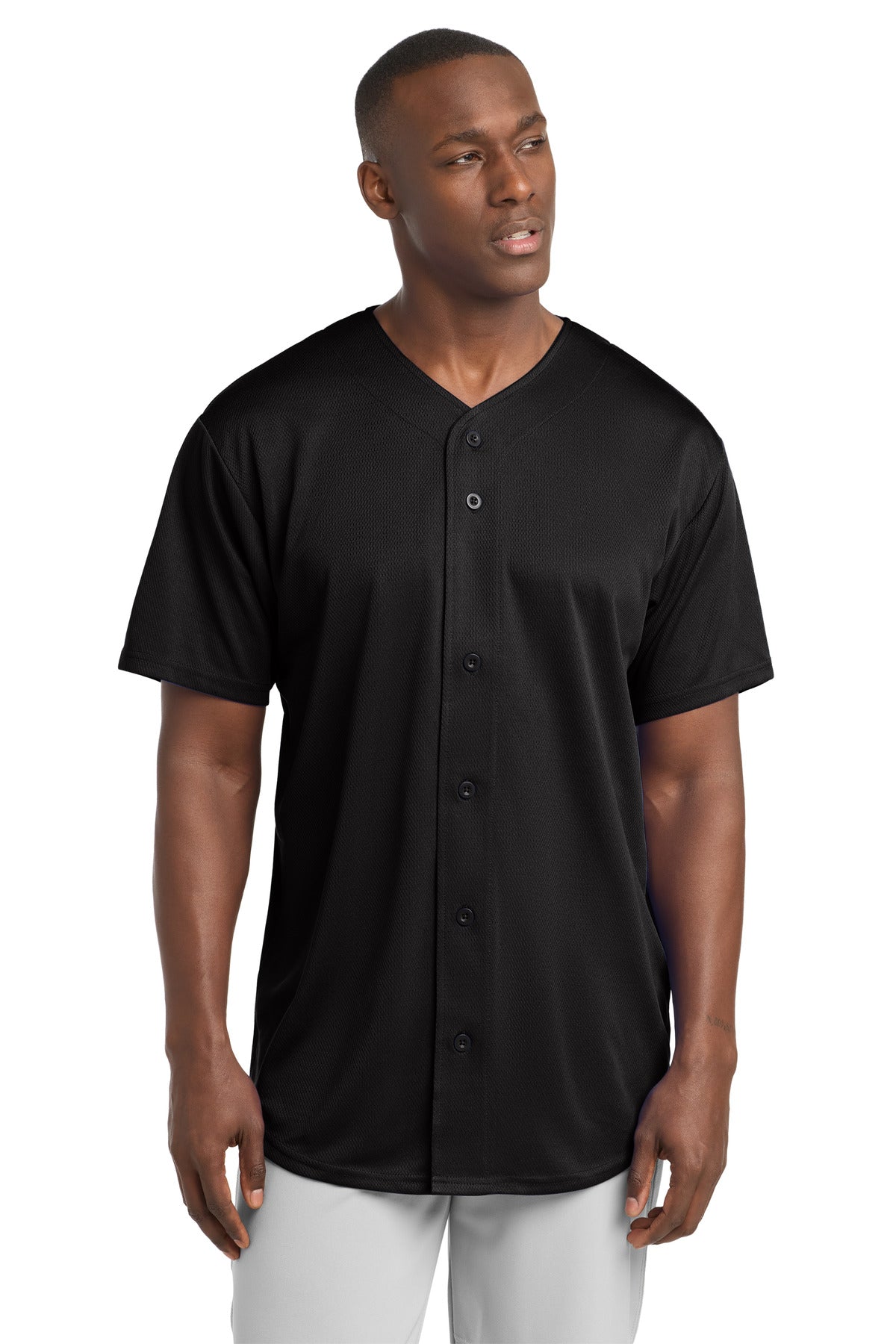 Sport-Tek® PosiCharge® Tough Mesh Full-Button Jersey. ST220 - Black - 2XL