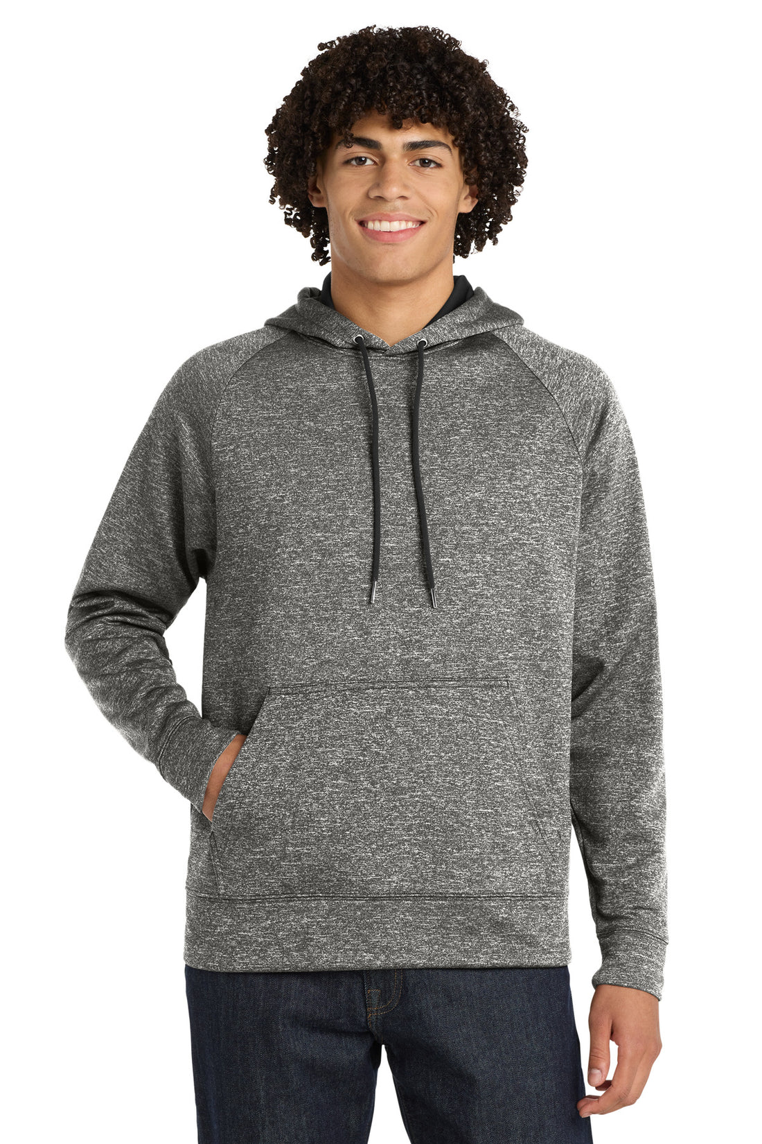 Sport-Tek® PosiCharge® Electric Heather Fleece Hooded Pullover. ST225 - Black Electric - 2XL