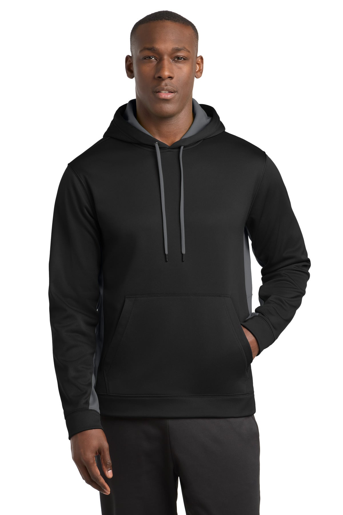Sport-Tek® Sport-Wick® Fleece Colorblock Hooded Pullover. ST235 - Black/ Dark Smoke Grey - 2XL