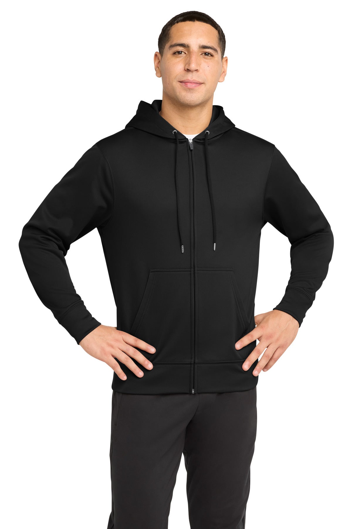 Sport-Tek® Sport-Wick® Fleece Full-Zip Hooded Jacket.  ST238 - Black - 2XL