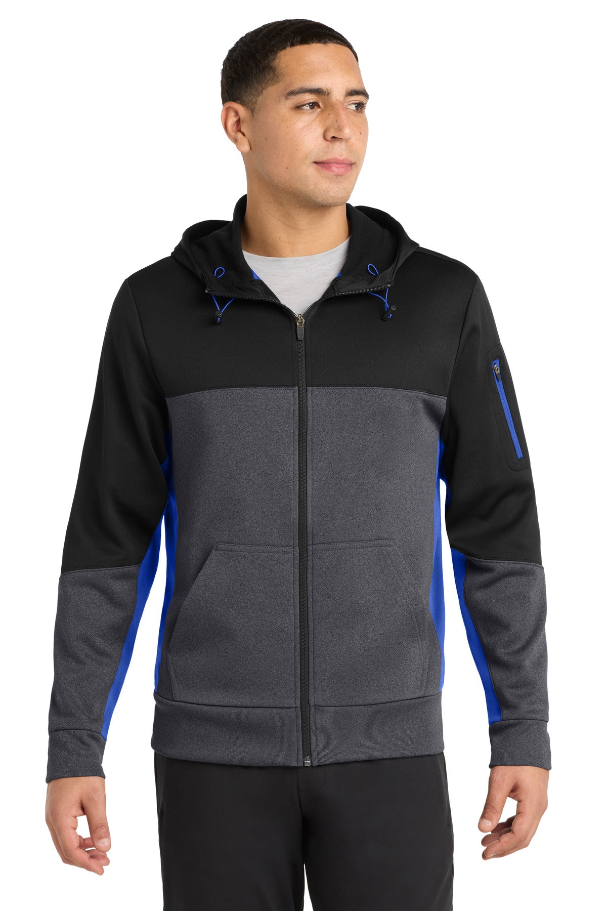 Sport-Tek® Tech Fleece Colorblock Full-Zip Hooded Jacket. ST245