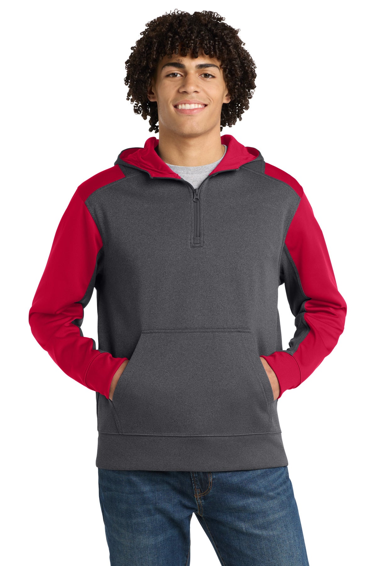 Sport-Tek®  Tech Fleece Colorblock 1/4-Zip Hooded Sweatshirt. ST249