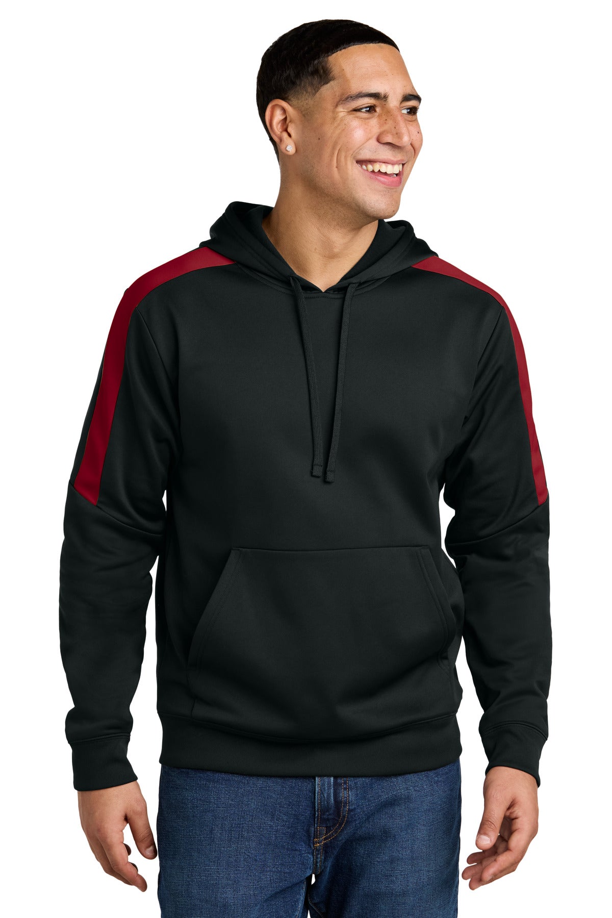 Sport-Tek® Sport-Wick® Fleece United Pullover Hoodie ST255 - Black/ Deep Red - 2XL
