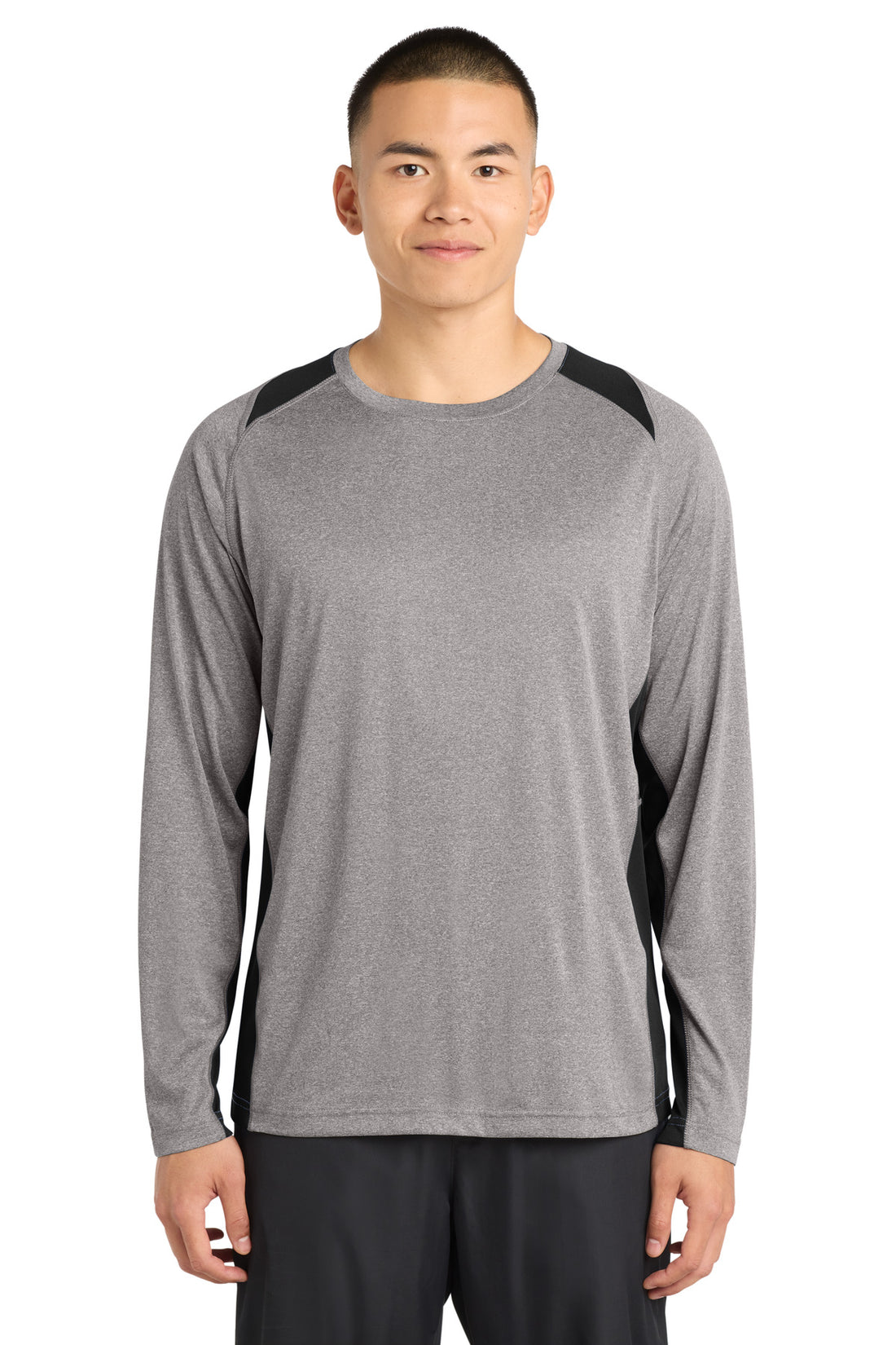 Sport-Tek® Long Sleeve Heather Colorblock Contender Tee. ST361LS - Vintage Heather/ Black - 2XL