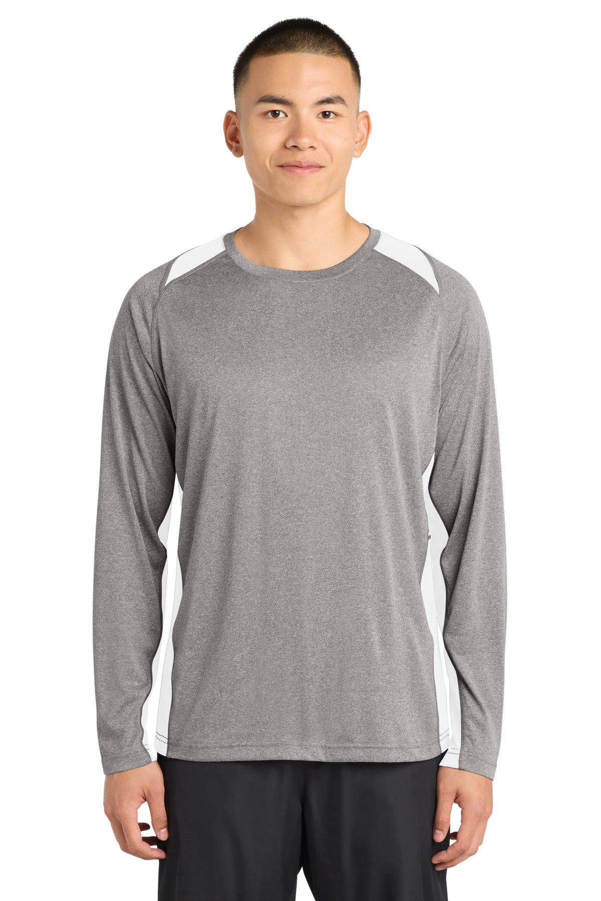 Sport-Tek® Long Sleeve Heather Colorblock Contender Tee. ST361LS