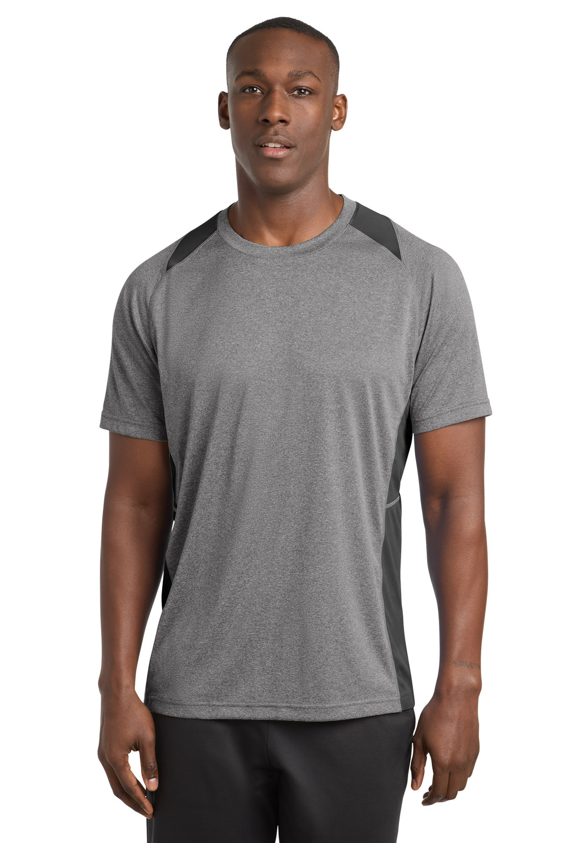 Sport-Tek® Heather Colorblock Contender Tee. ST361 - Vintage Heather/ Black - 2XL