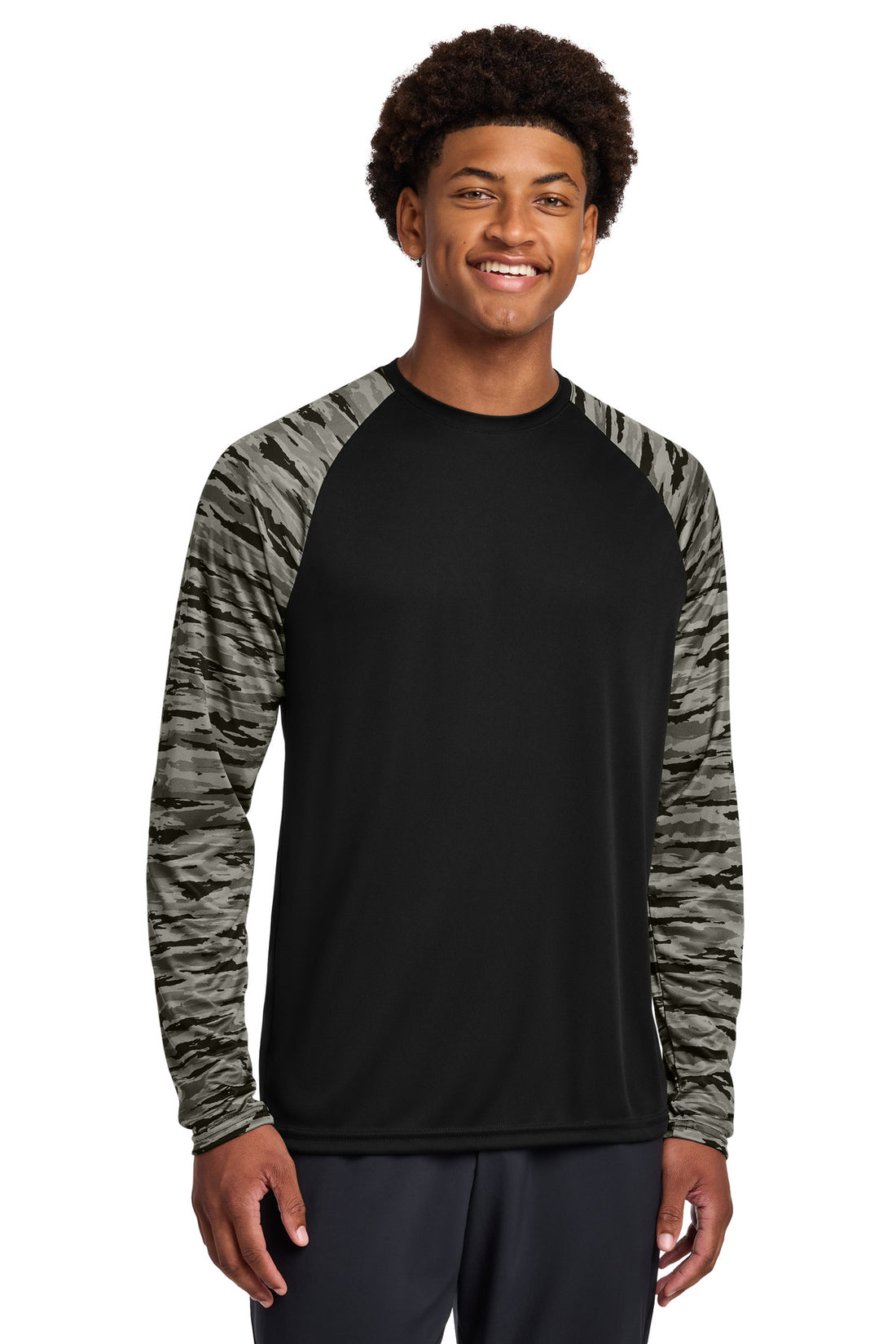 Sport-Tek® Drift Camo Colorblock Long Sleeve Tee ST376LS - Black - 2XL