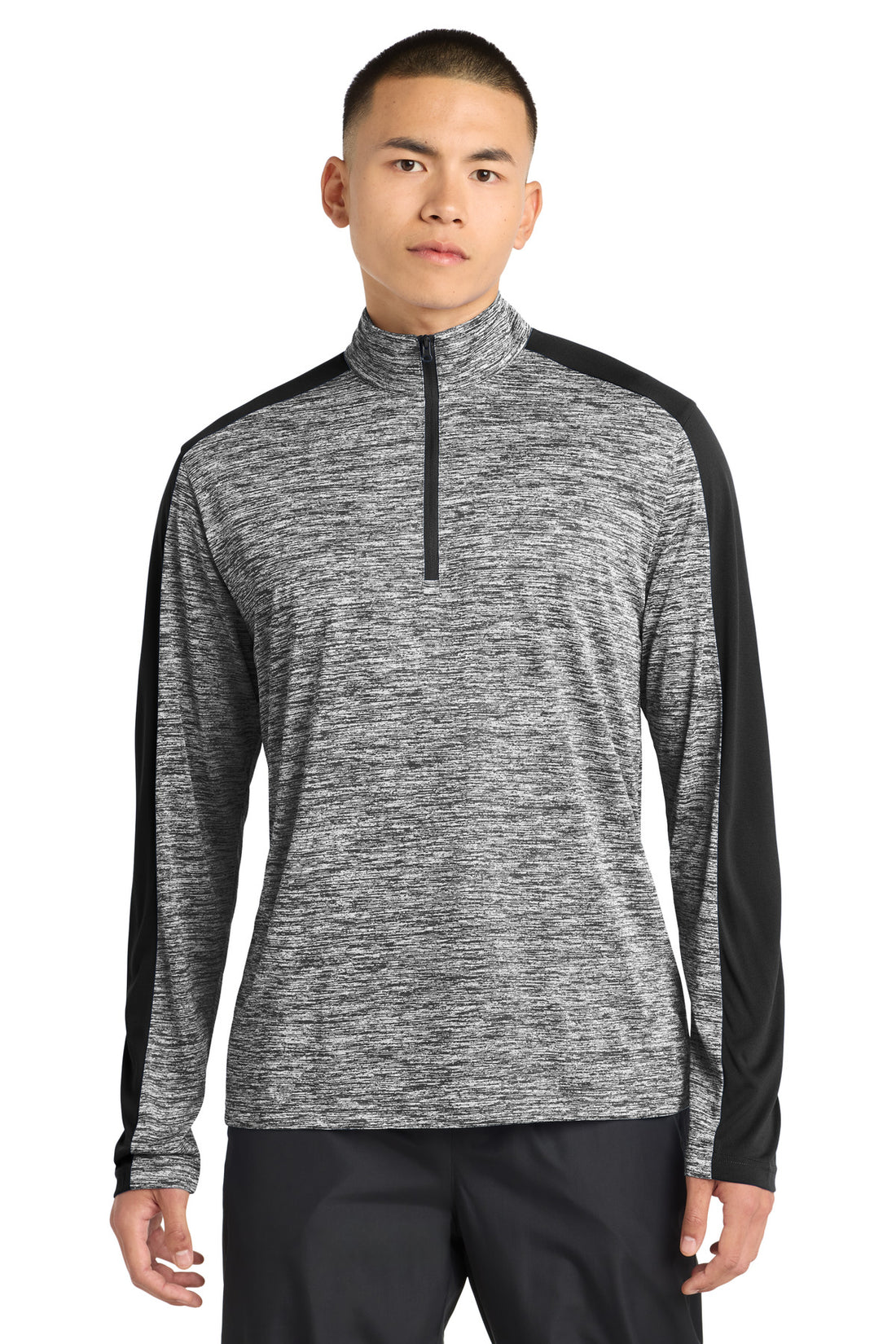 Sport-Tek® PosiCharge® Electric Heather Colorblock 1/4-Zip Pullover. ST397 - Black Electric/ Black - 2XL