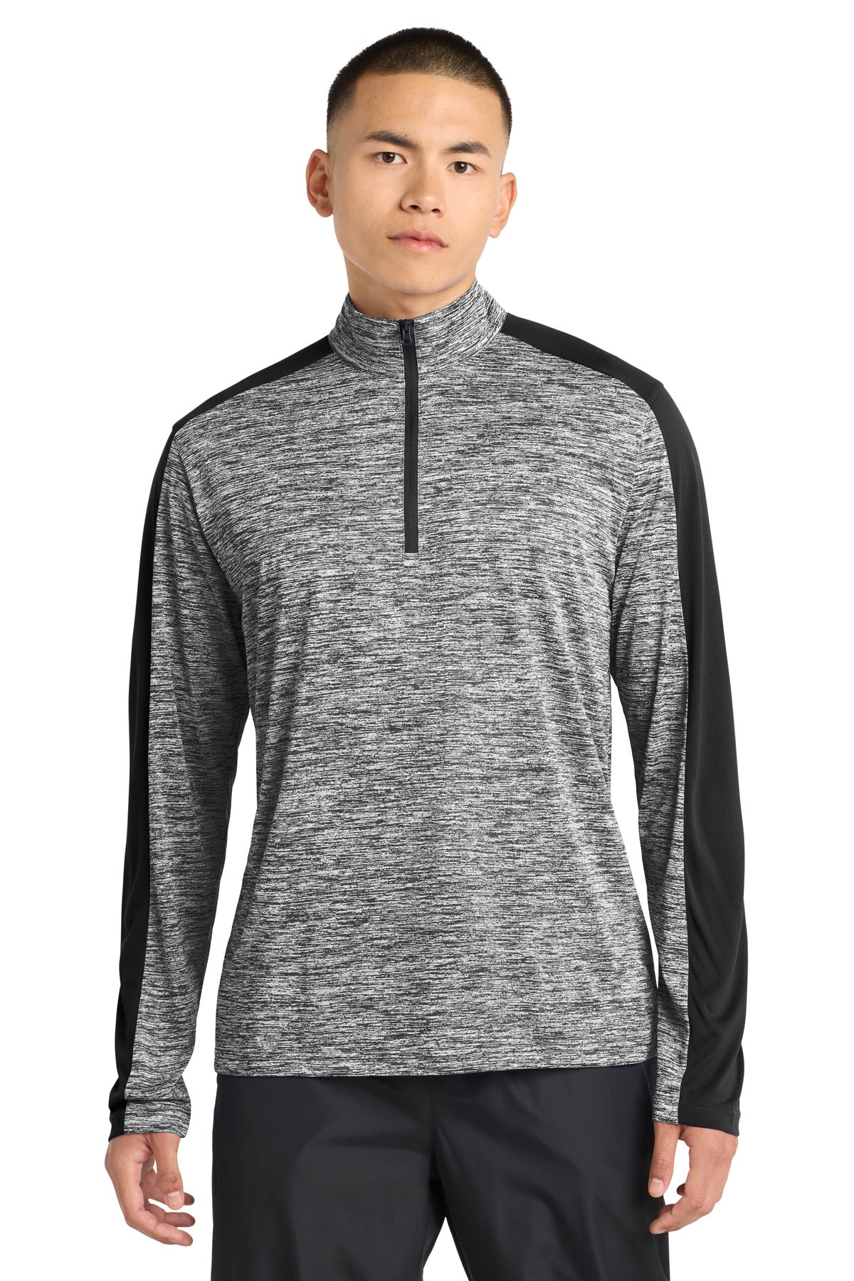 Sport-Tek® PosiCharge® Electric Heather Colorblock 1/4-Zip Pullover. ST397 - Black Electric/ Black - 2XL