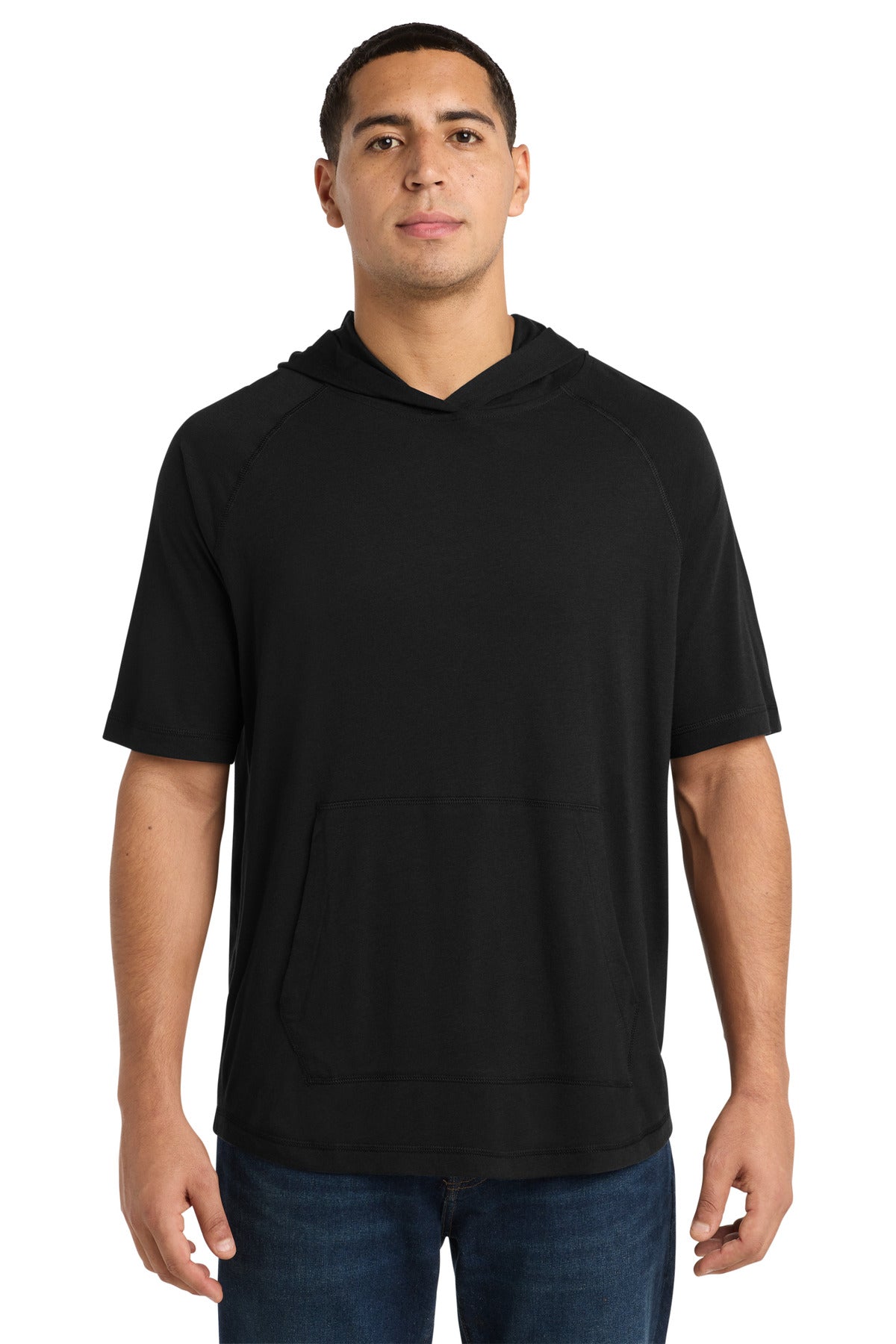 Sport-Tek ® PosiCharge ® Tri-Blend Wicking Short Sleeve Hoodie. ST404 - Black Triad Solid - 2XL