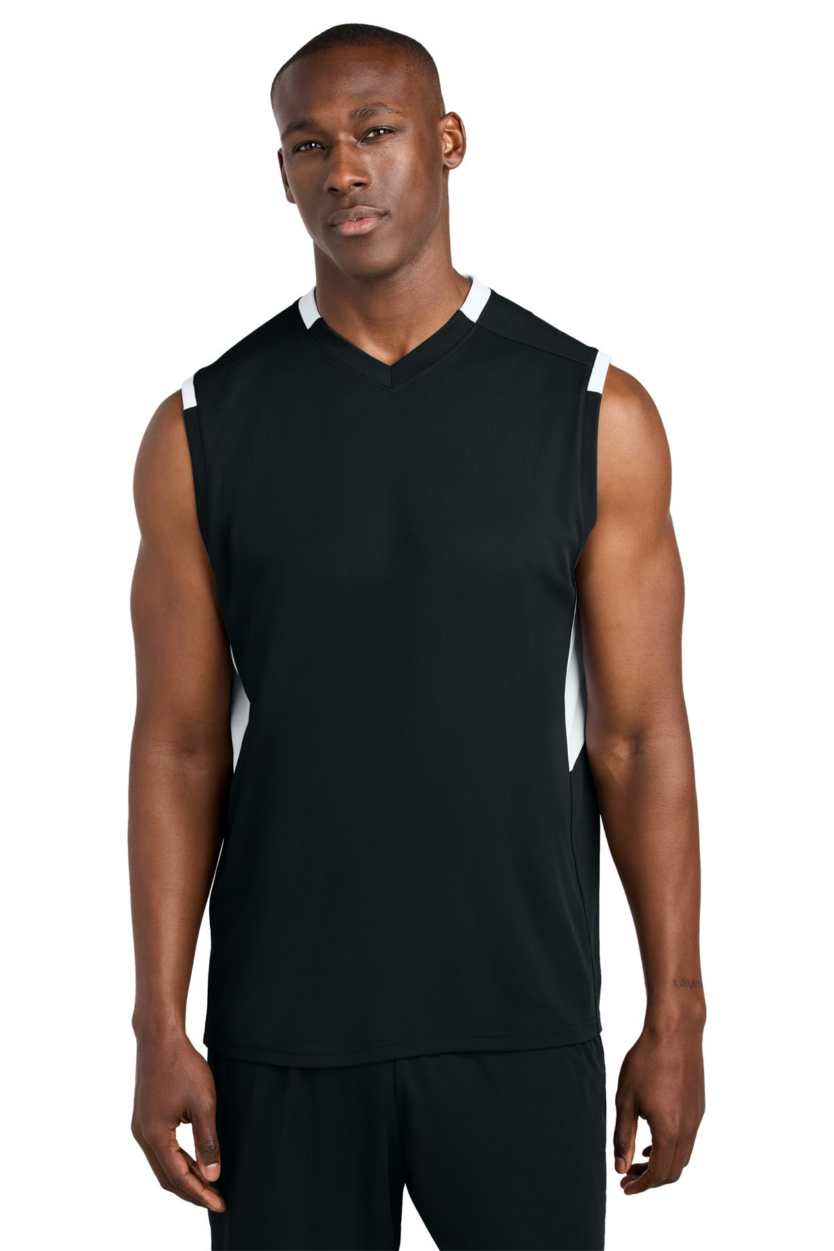 Sport-Tek® Club Sleeveless V-Neck ST441 - Black/ White - 2XL