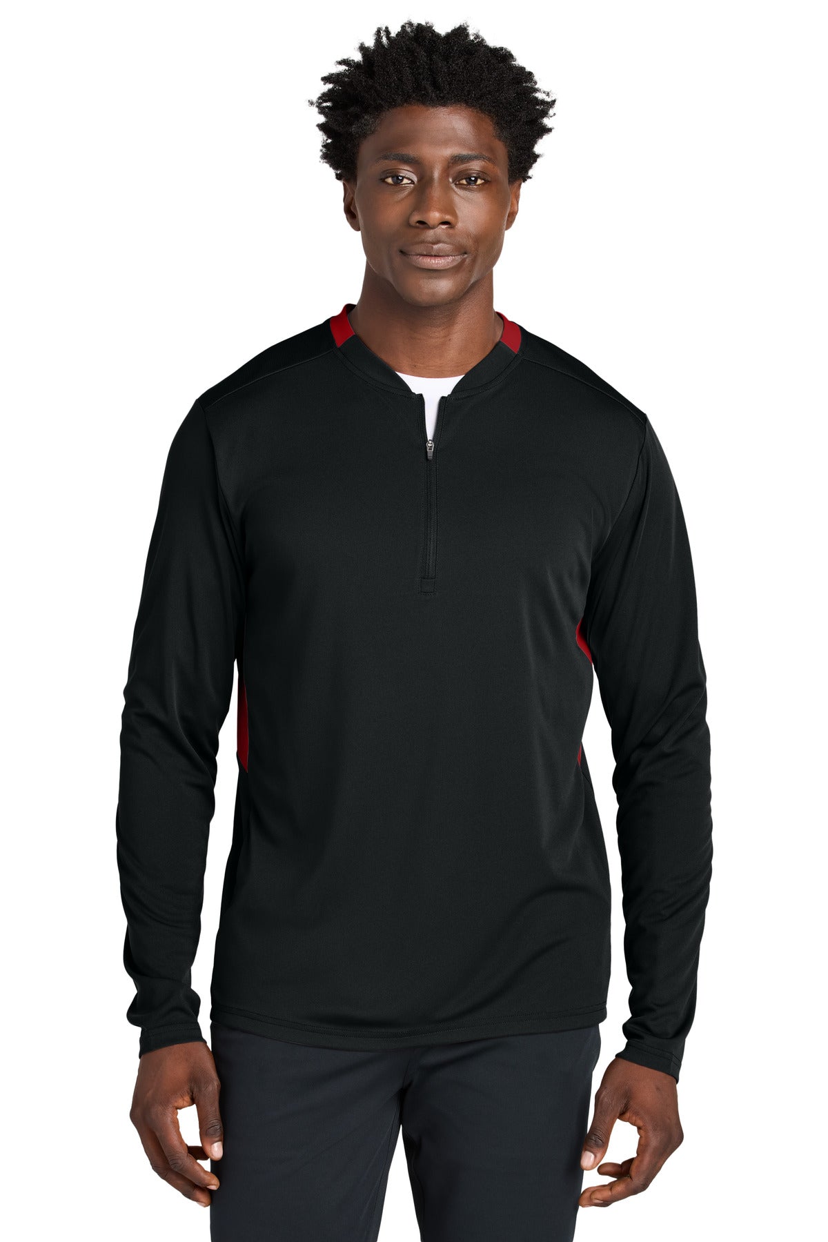 Sport-Tek® Club 1/4-Zip Pullover ST443 - Black/ Deep Red - 2XL