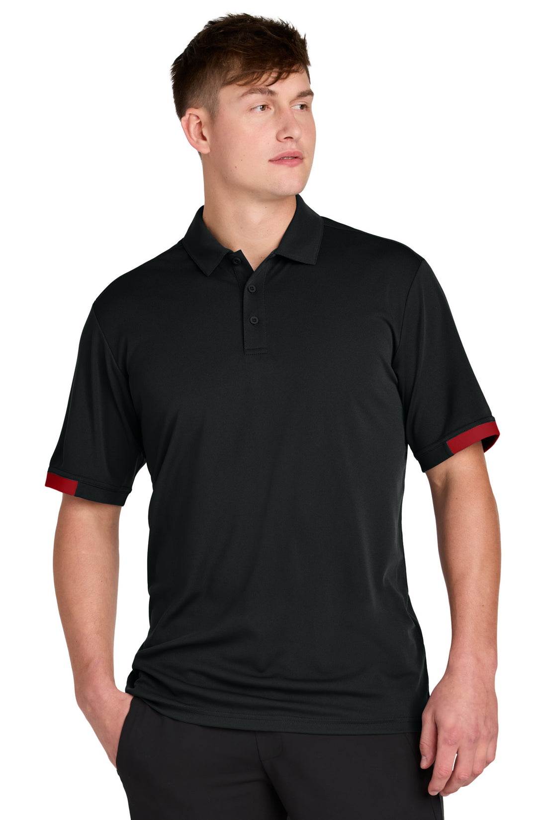 Sport-Tek® Club Colorblock Polo ST444 - Black/ Deep Red - 2XL