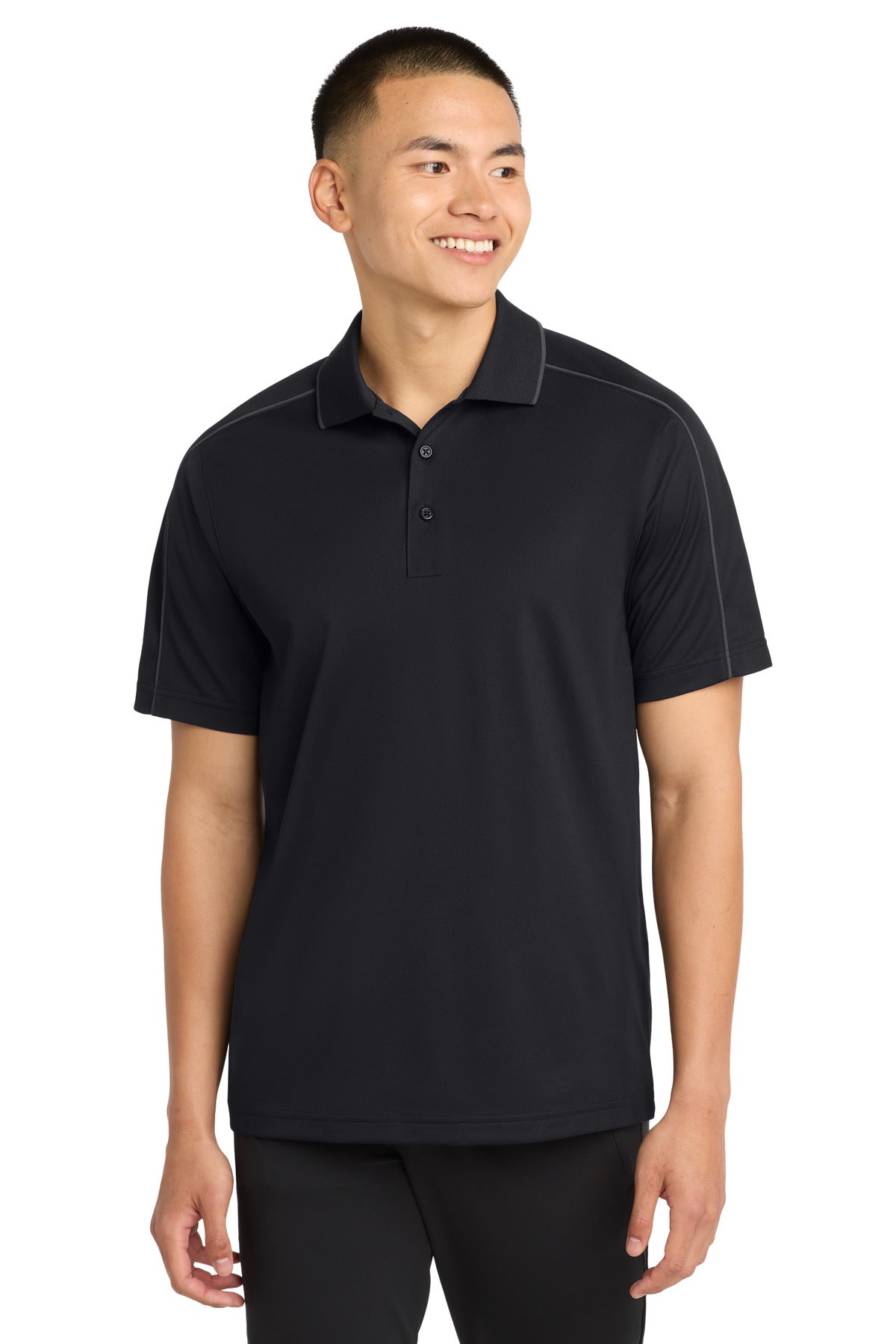 Sport-Tek® Micropique Sport-Wick® Piped Polo. ST653 - Black/ Iron Grey - 2XL