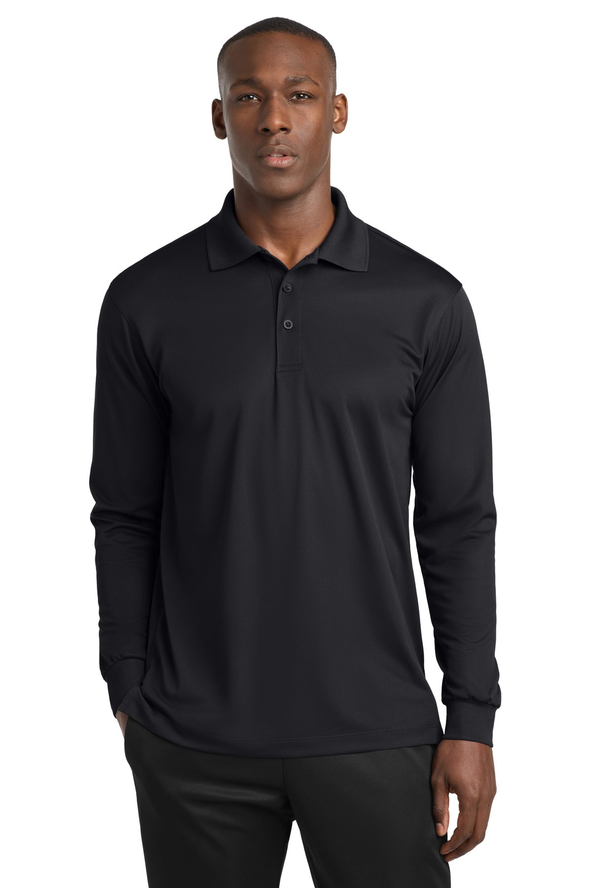 Sport-Tek® Long Sleeve Micropique Sport-Wick® Polo. ST657 - Black - 2XL