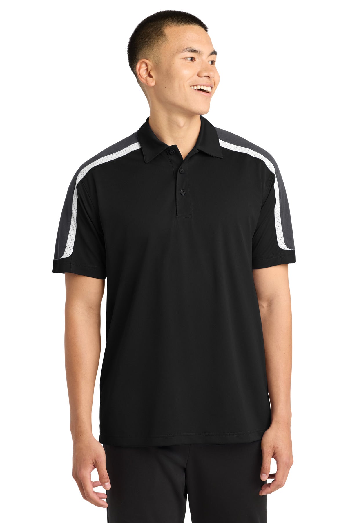 Sport-Tek® Tricolor Shoulder Micropique Sport-Wick® Polo. ST658 - Black/ Iron Grey/ White - 2XL
