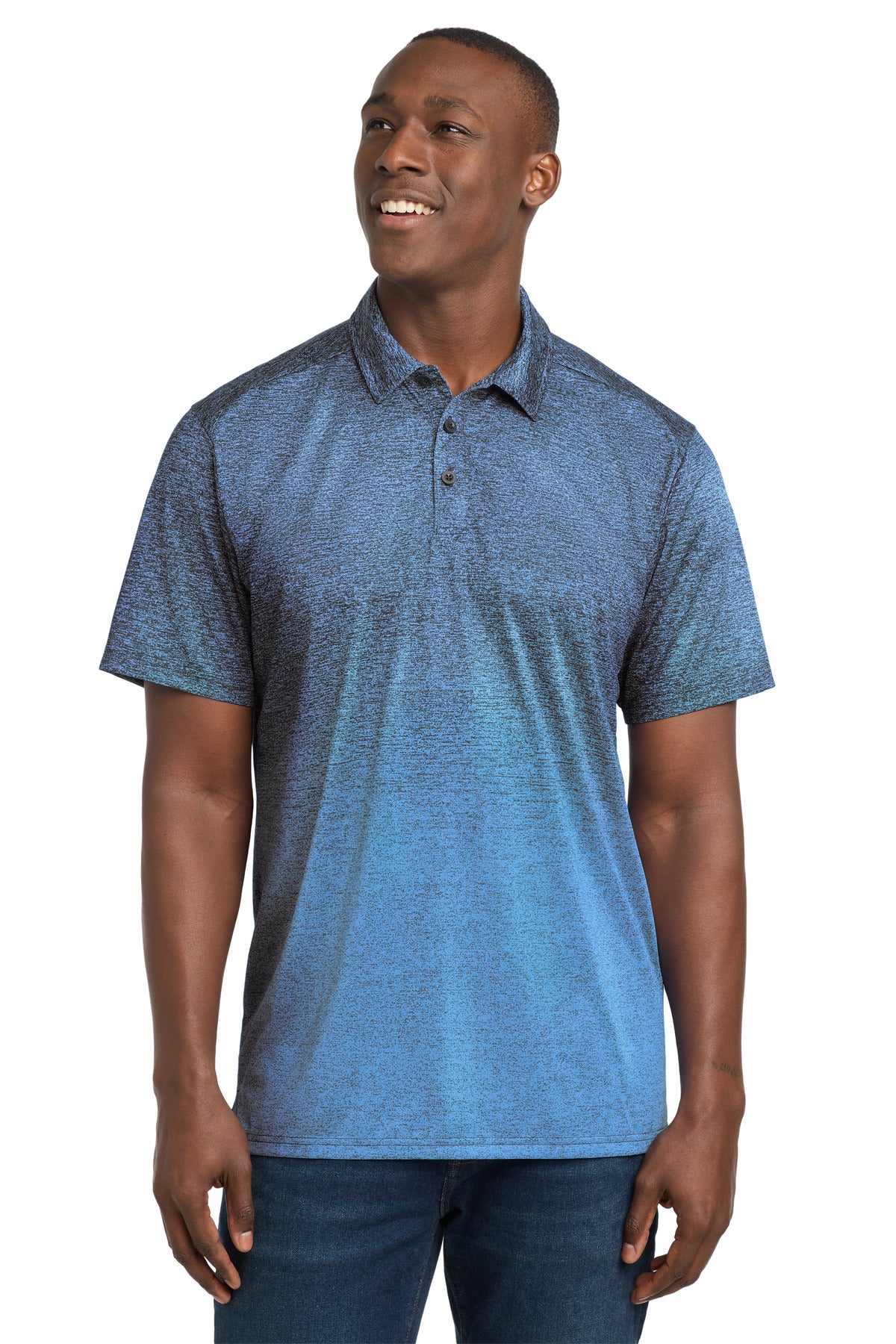 Sport-Tek ® Ombre Heather Polo. ST671 - Carolina Blue/ True Navy - 2XL