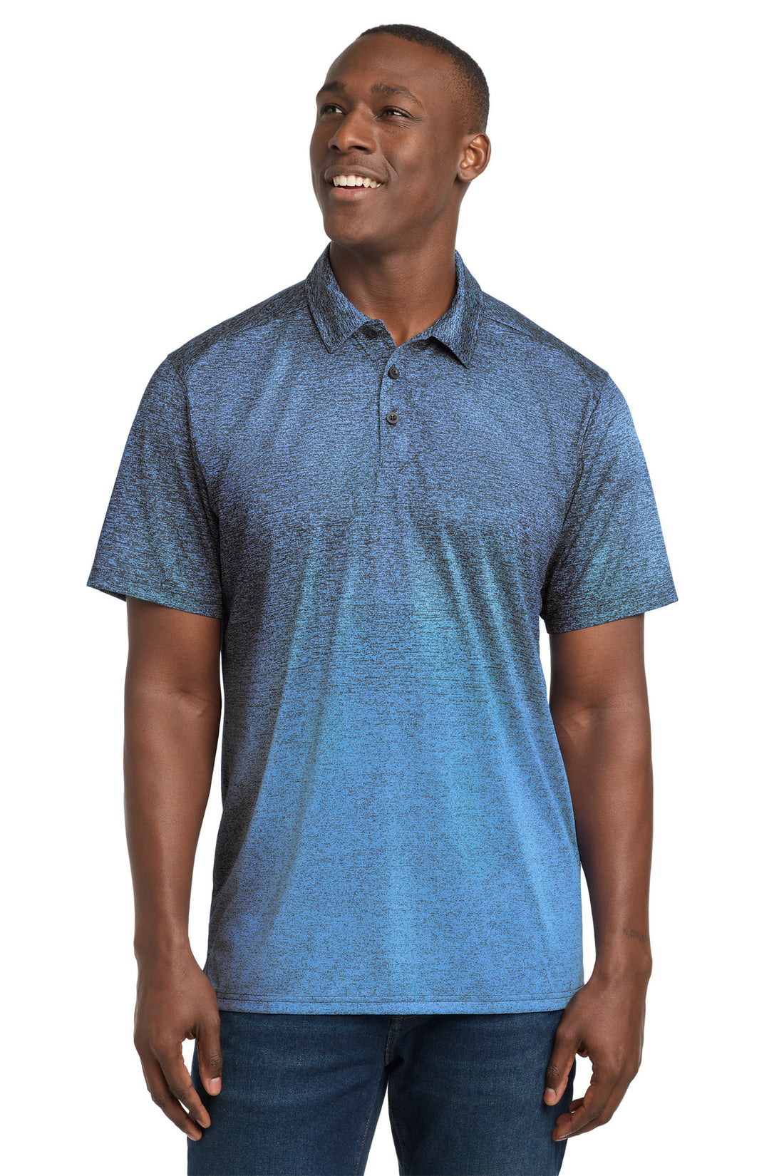 Sport-Tek ® Ombre Heather Polo. ST671 - Carolina Blue/ True Navy - 2XL