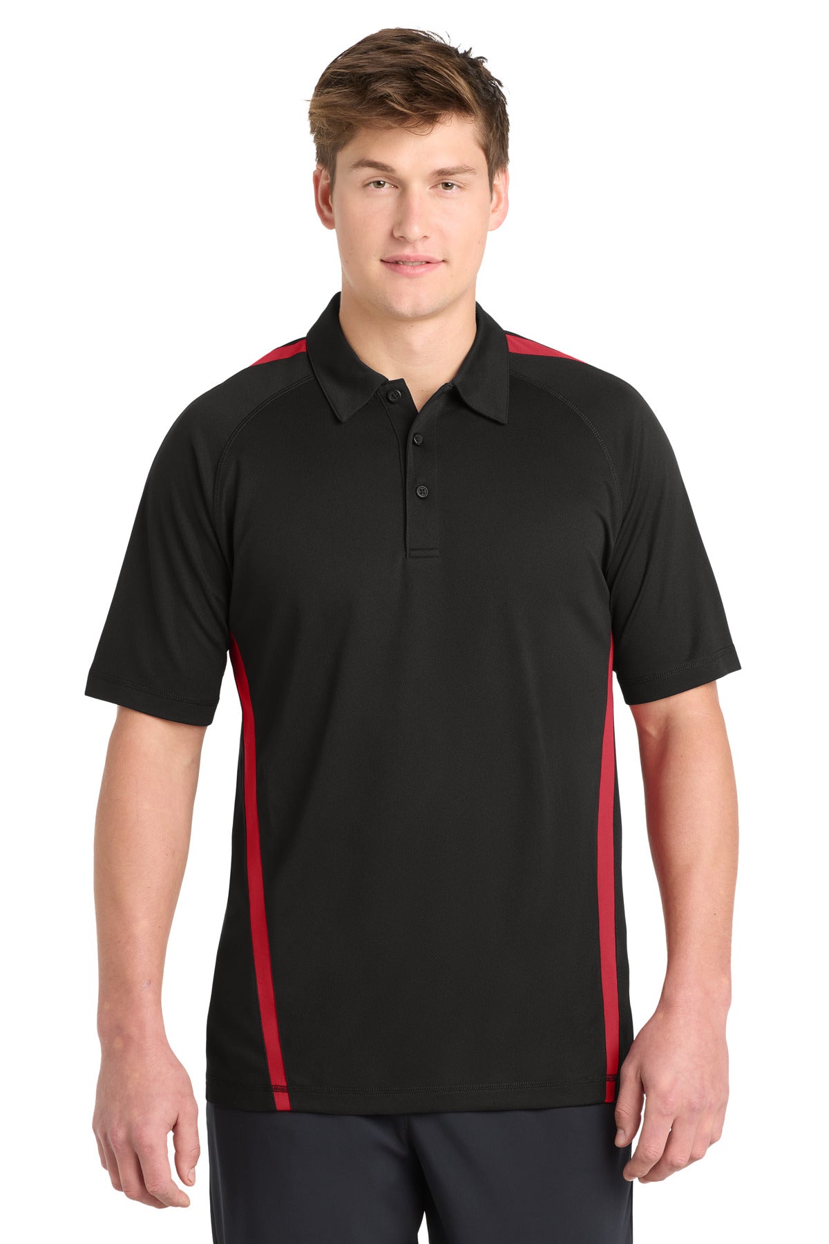 Sport-Tek® PosiCharge® Micro-Mesh Colorblock Polo. ST685 - Black/ Red - 2XL