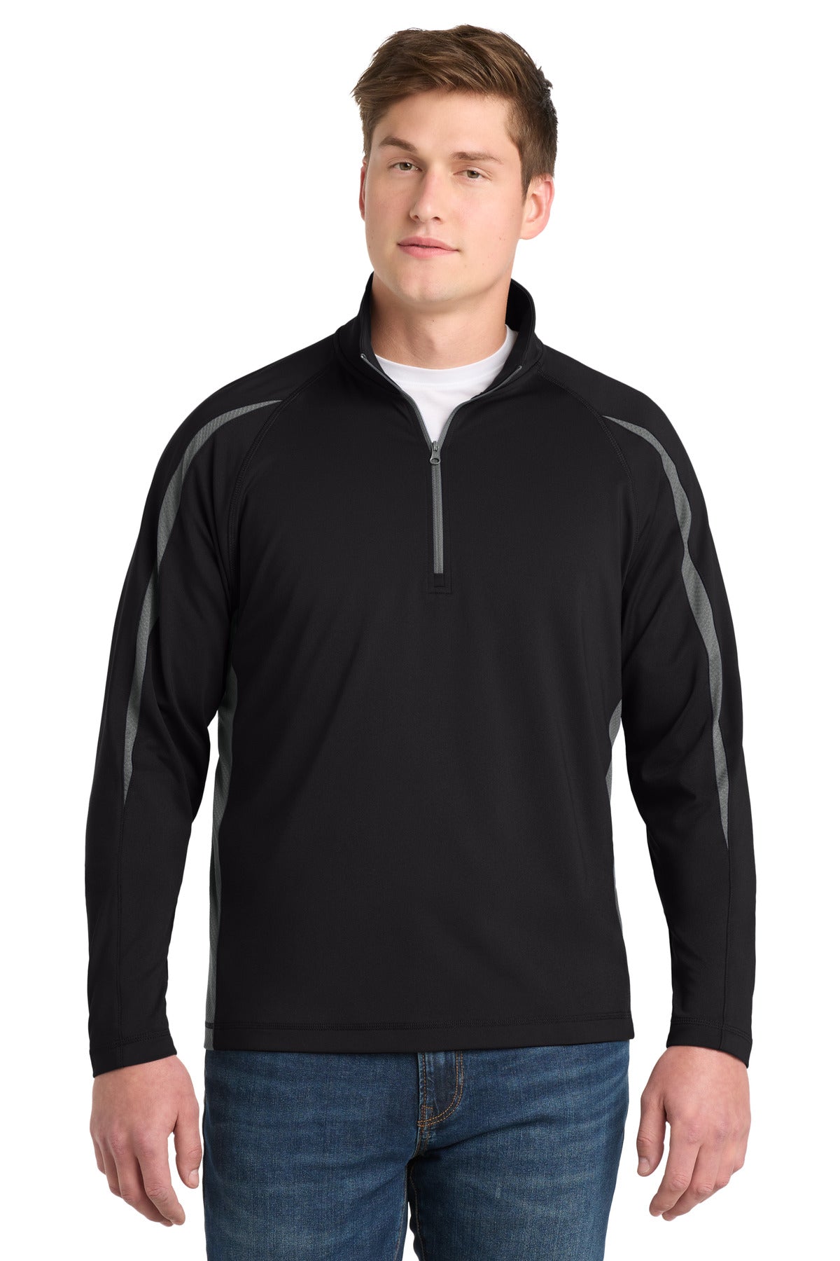 Sport-Tek® Sport-Wick® Stretch 1/4-Zip Colorblock Pullover. ST851 - Black/ Charcoal Grey - 2XL