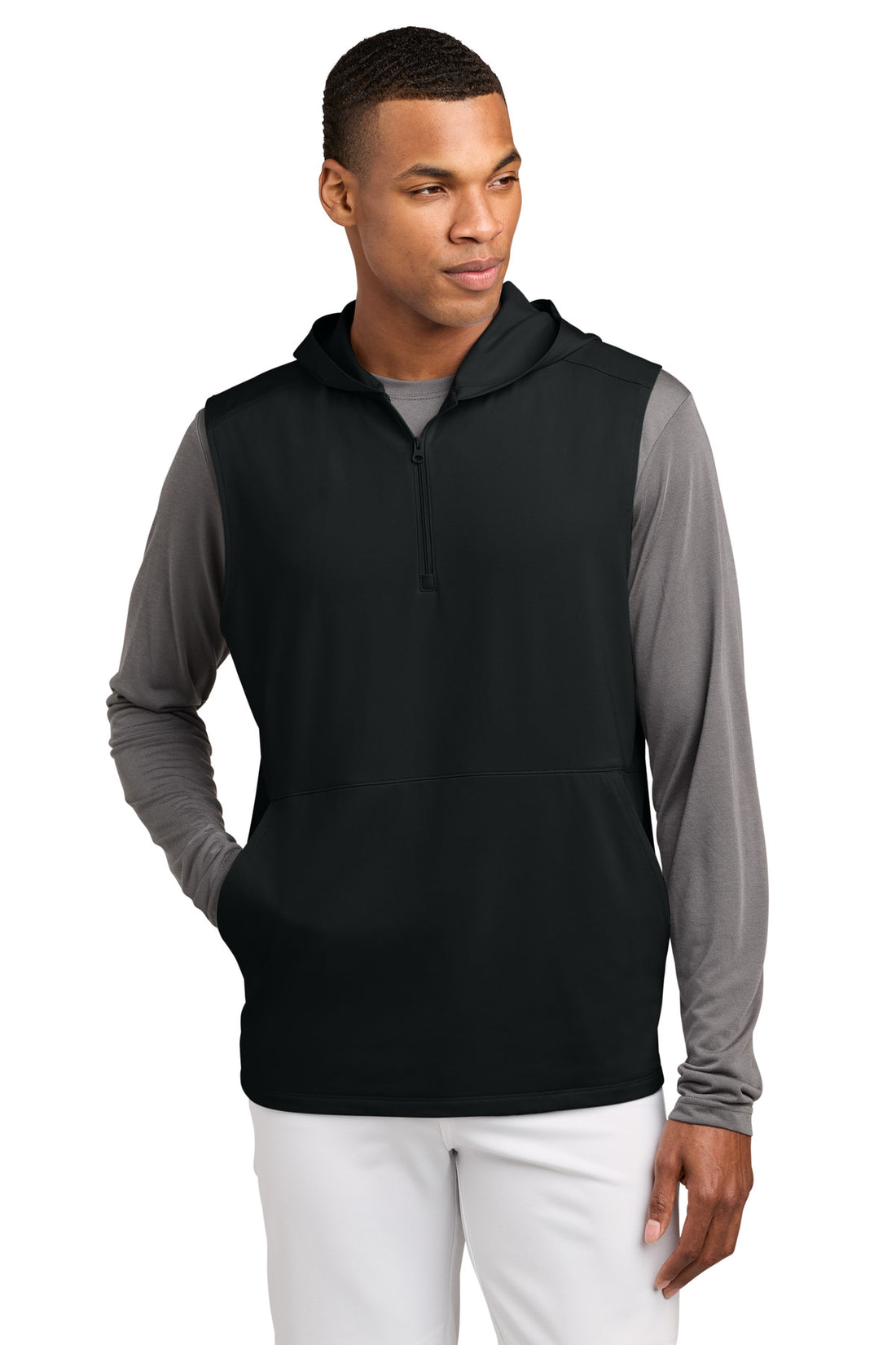 Sport-Tek® Sport-Wick® Stretch Sleeveless Hooded 1/4-Zip ST858 - Black - 2XL
