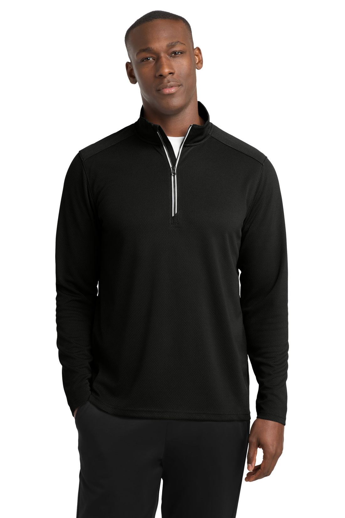Sport-Tek® Sport-Wick® Textured 1/4-Zip Pullover.  ST860 - Black - 2XL