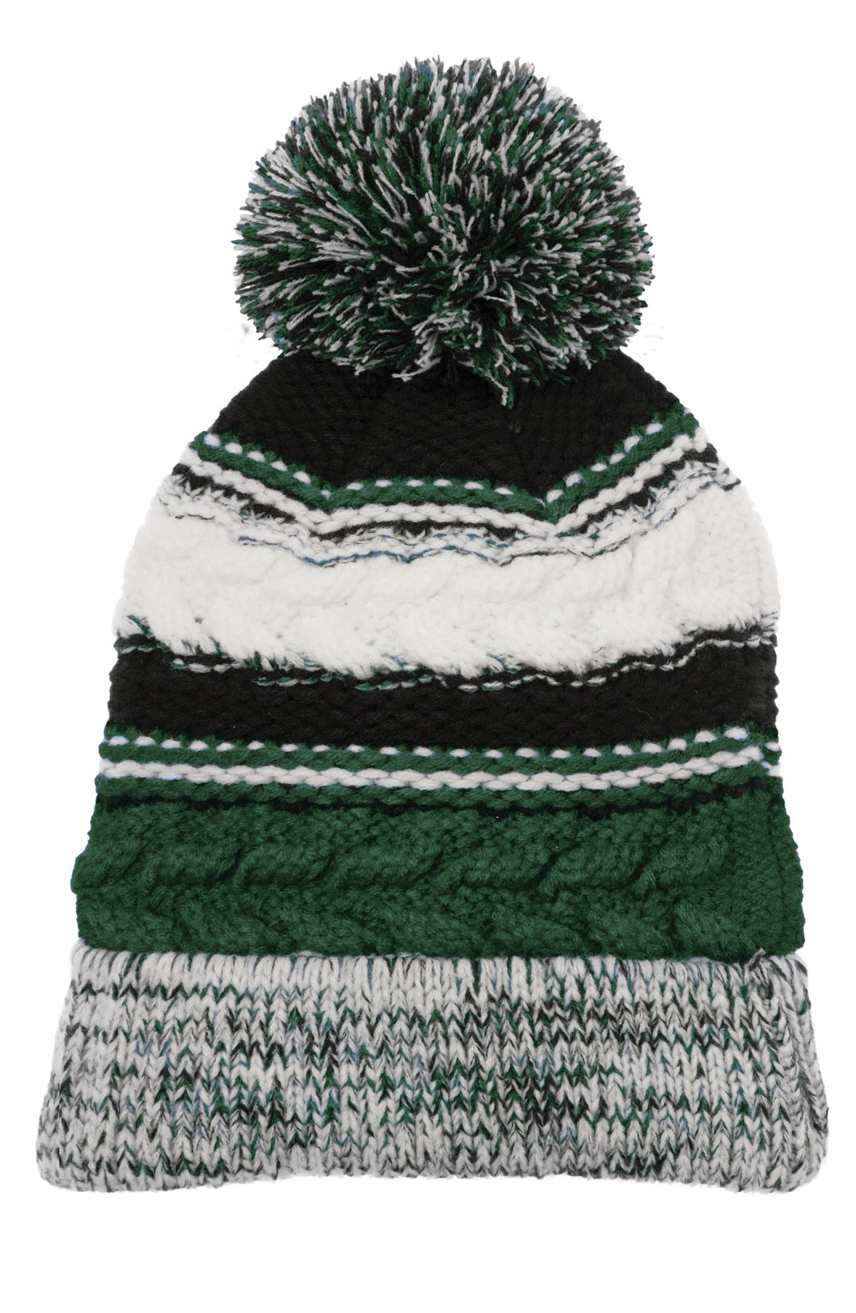 Sport-Tek® Pom Pom Team Beanie. STC21 - Forest Green/ Black/ White - OSFA