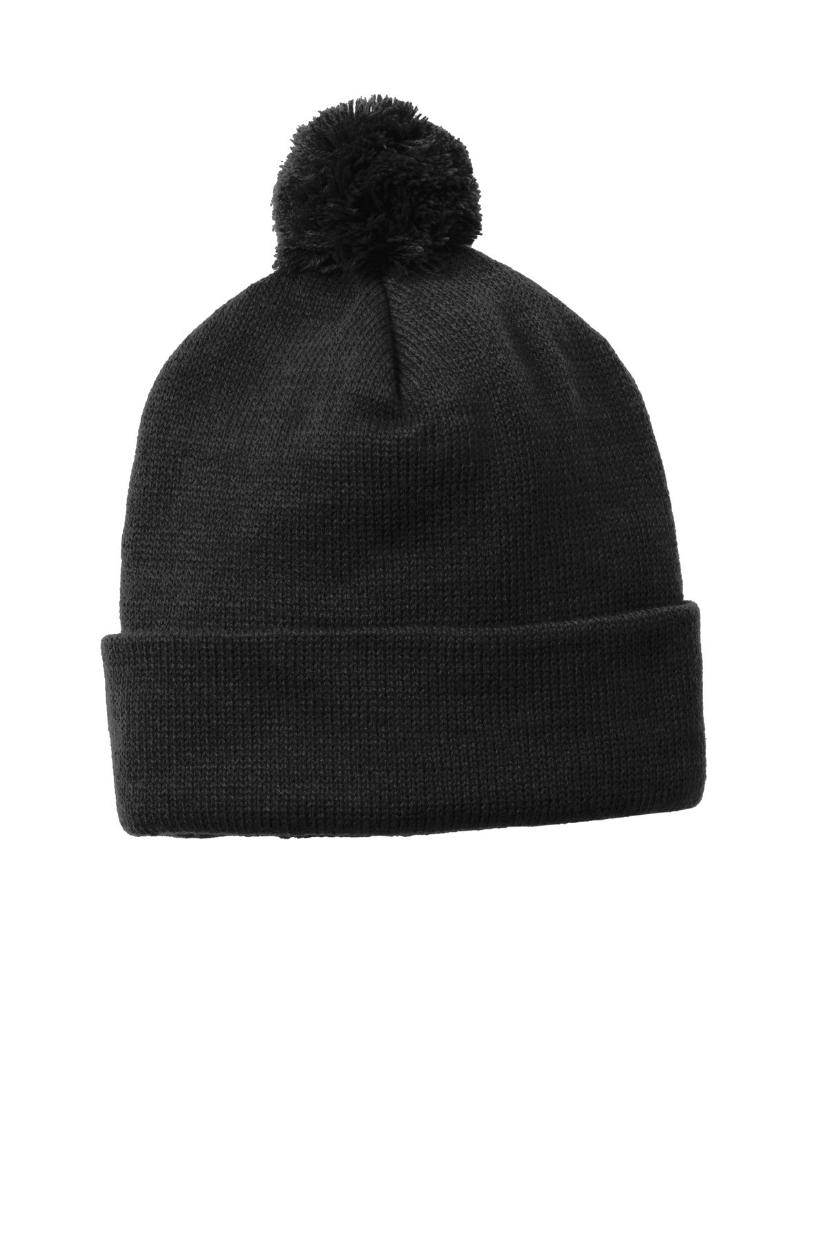 Sport-Tek ® Solid Pom Pom Beanie. STC37 - Black - OSFA