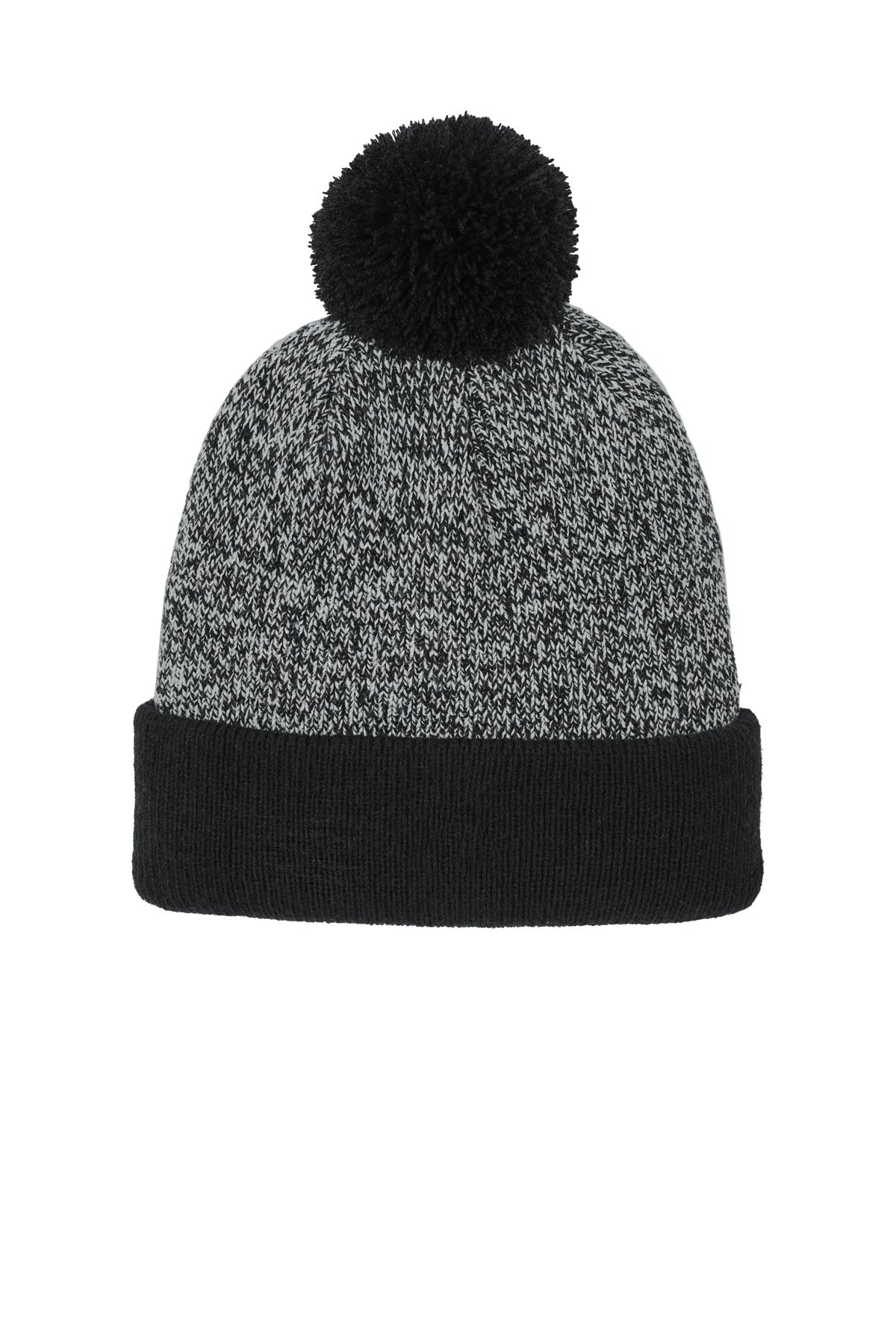 Sport-Tek® Halftime Heather Pom Beanie STC68 - Black/ Silver - OSFA