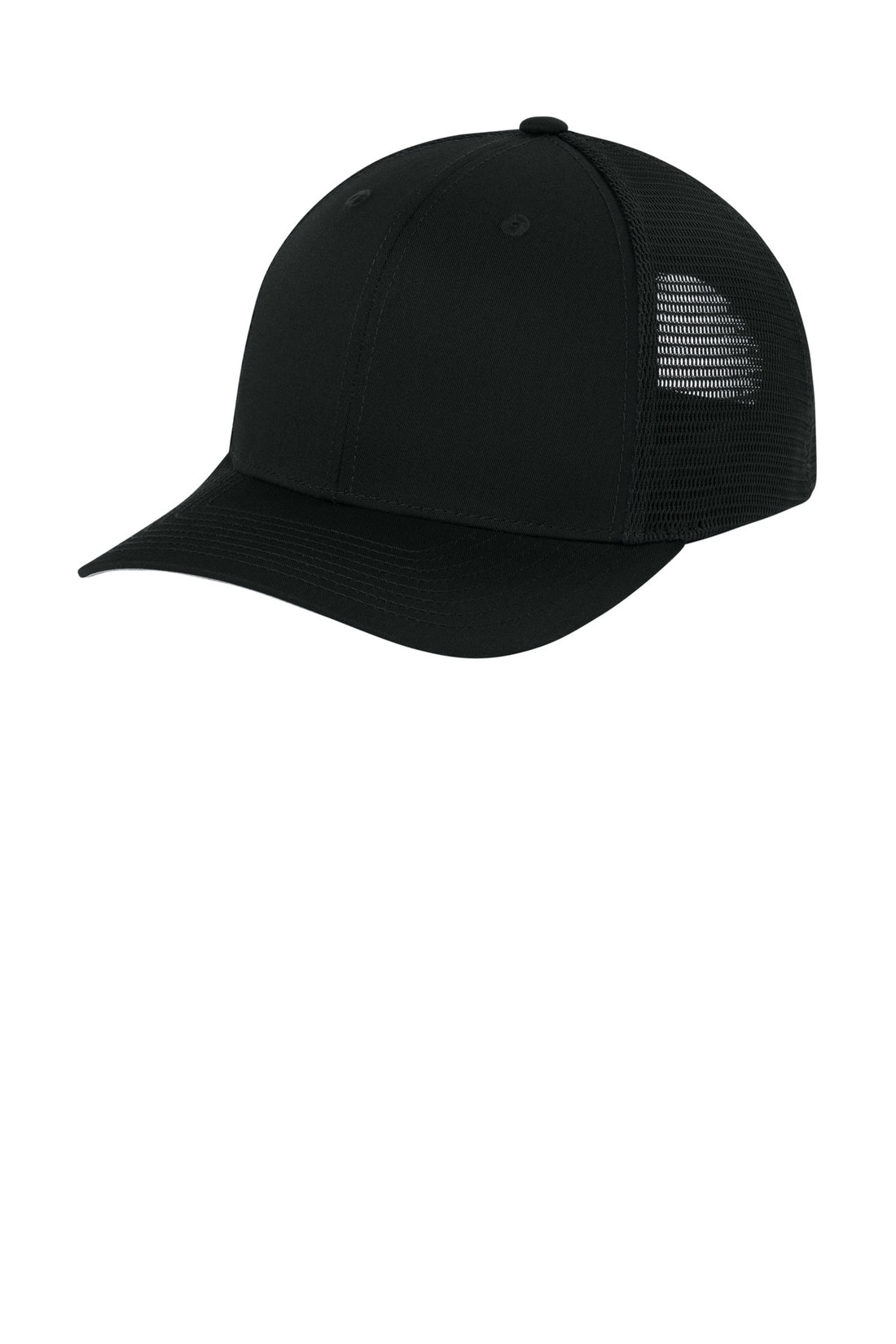 Sport-Tek® Stretch-Tek Snapback Trucker Cap STC74 - Black/ Black - OSFA