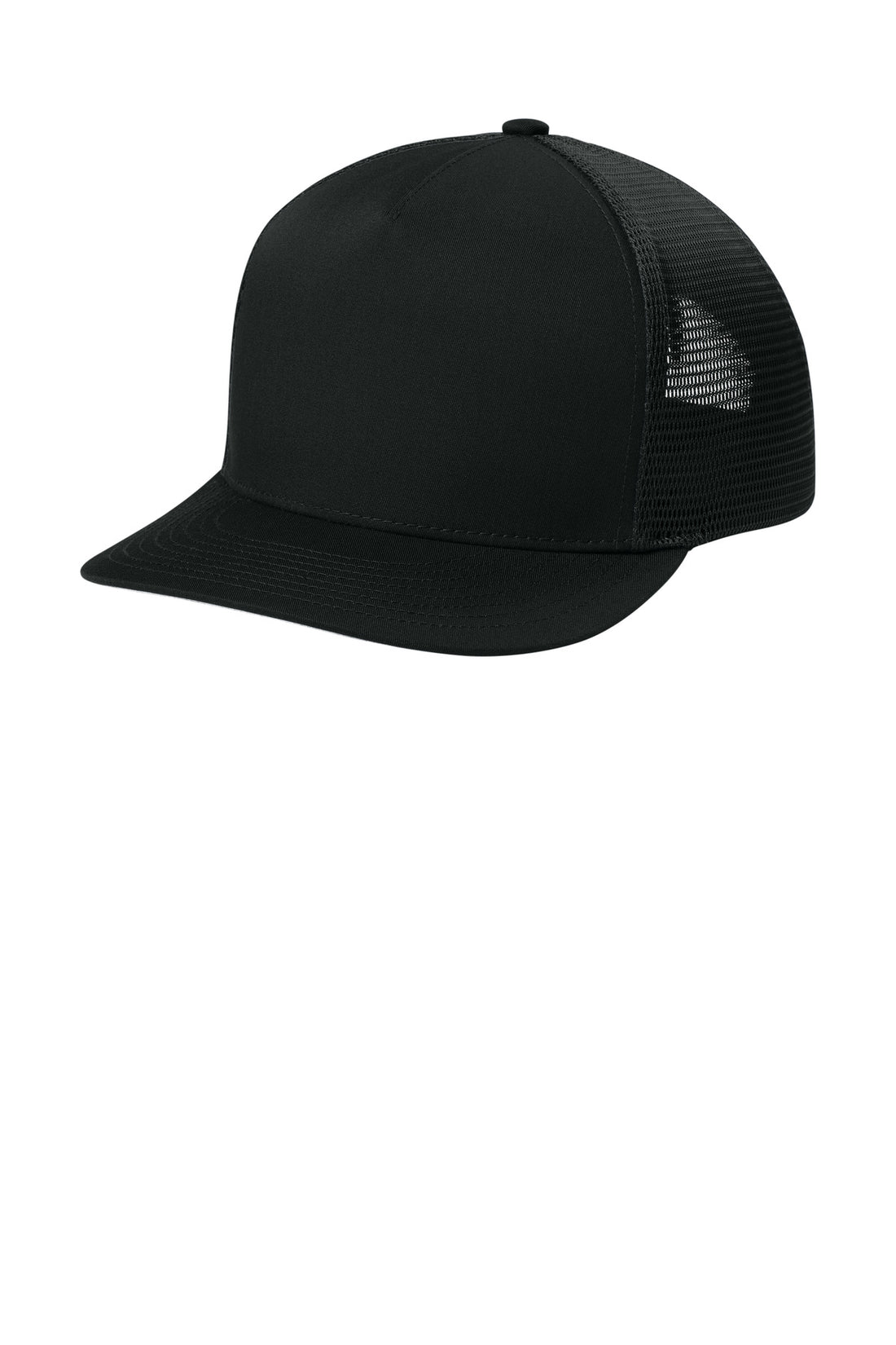Sport-Tek® Stretch-Tek 5-Panel Trucker Cap STC75 - Black/ Black - OSFA