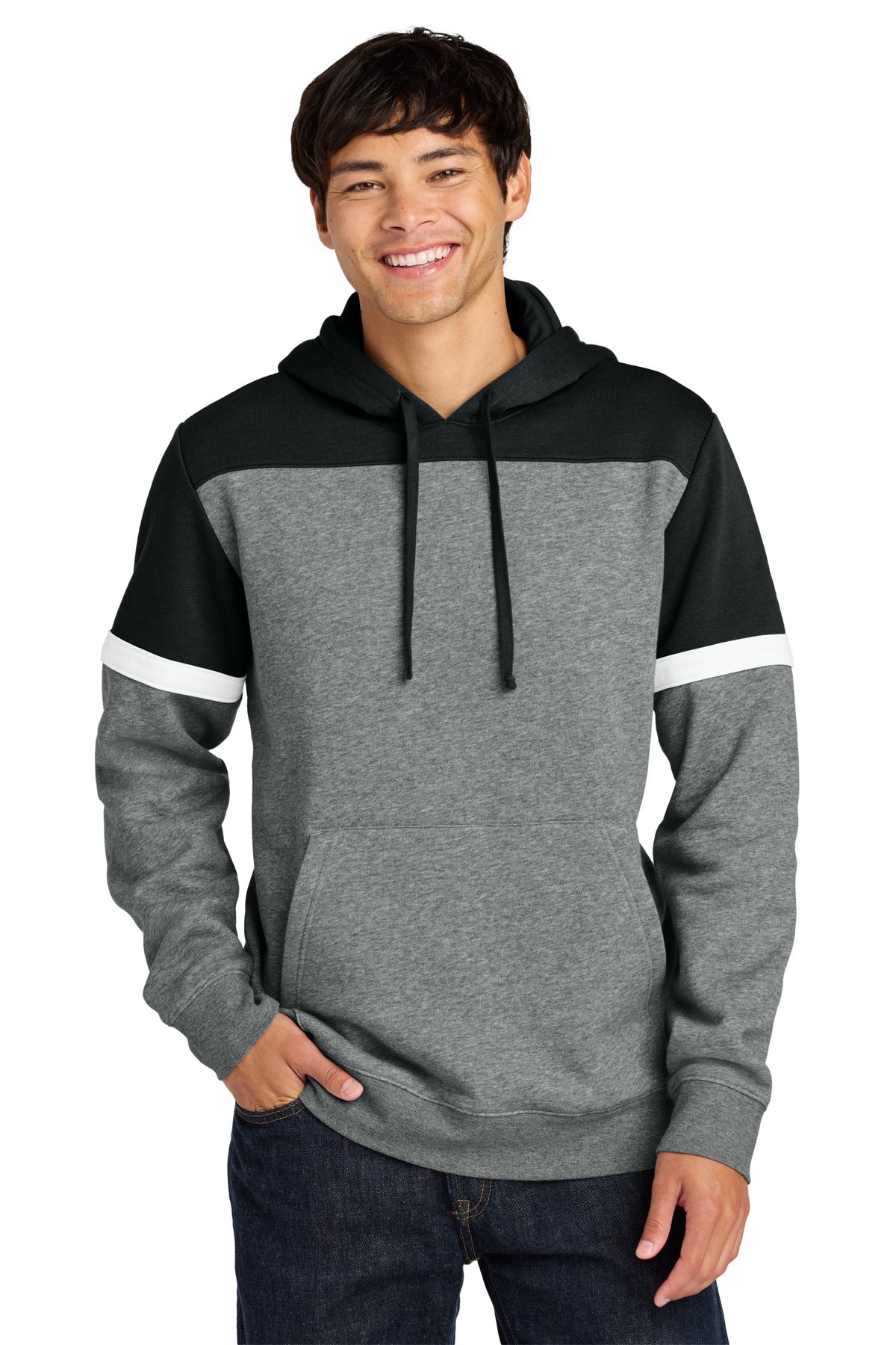 Sport-Tek® Drive Fleece Colorblock Hoodie STF205 - Black/ Vintage Heather - 2XL