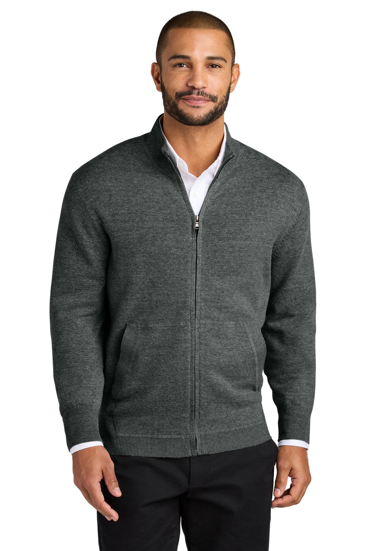 Port Authority® Easy Care Full-Zip Sweater SW2901 - Charcoal Heather - 2XL