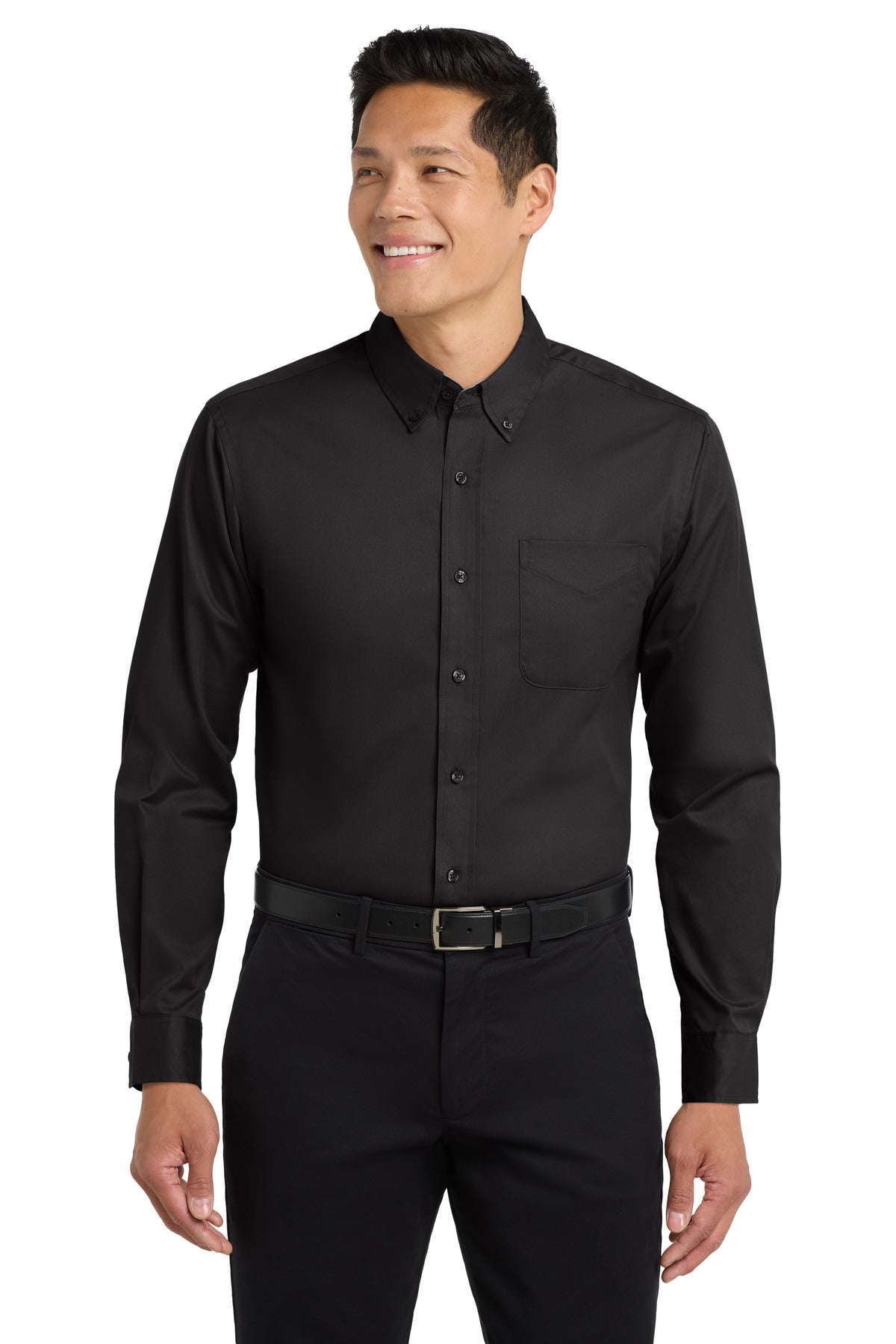 Port Authority® Tall Long Sleeve Easy Care Shirt.  TLS608 - Black/ Light Stone - 2XLT