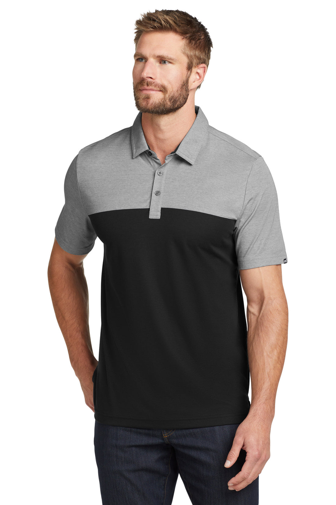TravisMathew Oceanside Blocked Polo. TM1MU414 - Black Heather/ Black - 2XL