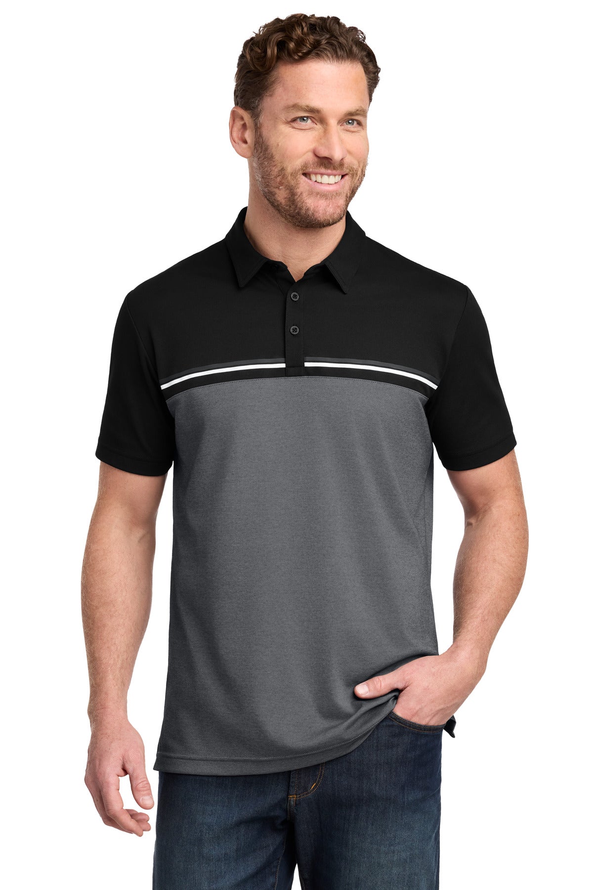 TravisMathew Sunset Blocked Polo TM1MY401 - Black/ Dark Grey Heather - 2XL