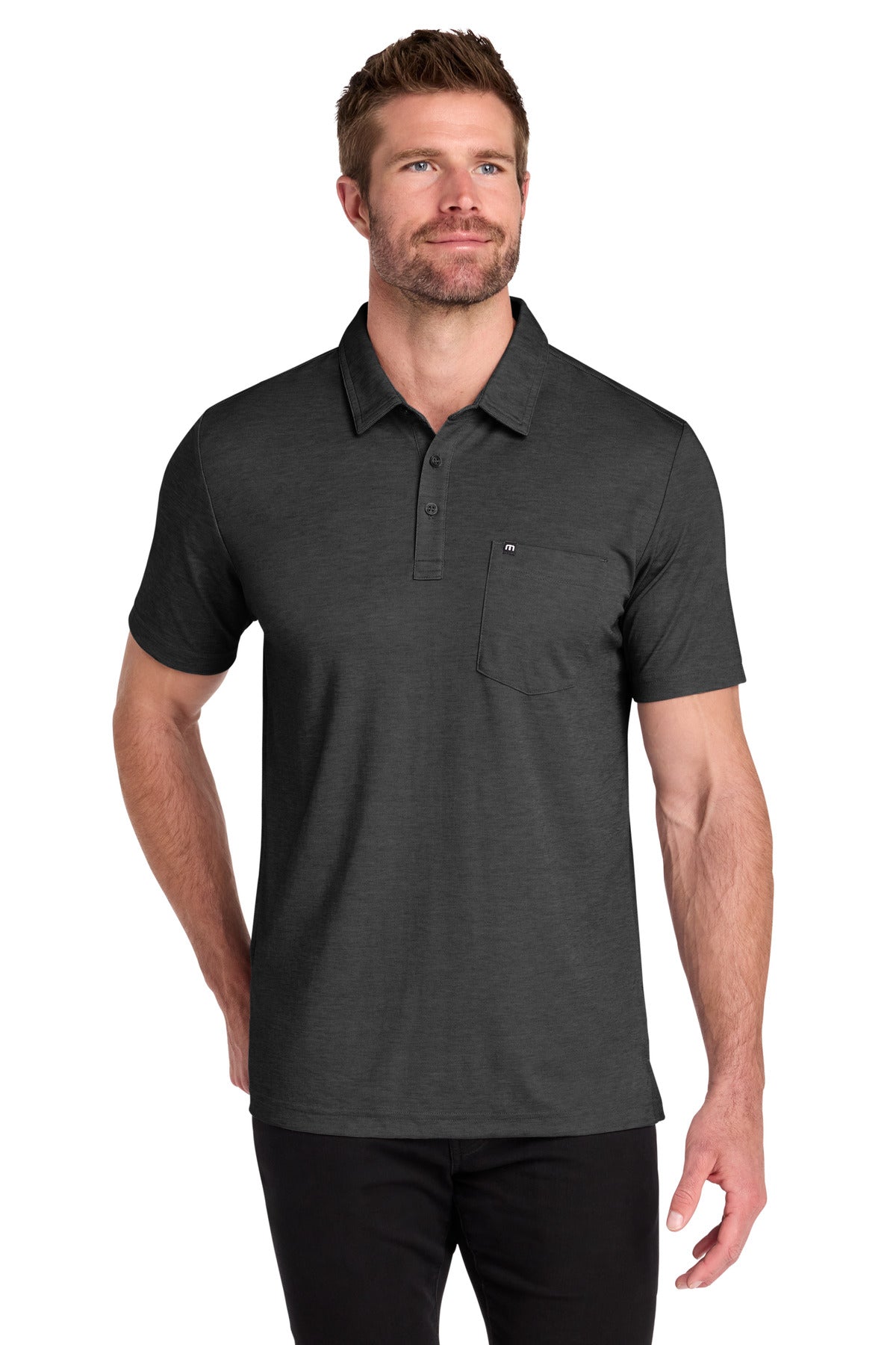 TravisMathew Oceanside Heather Pocket Polo TM1MY404 - Black Heather - 2XL