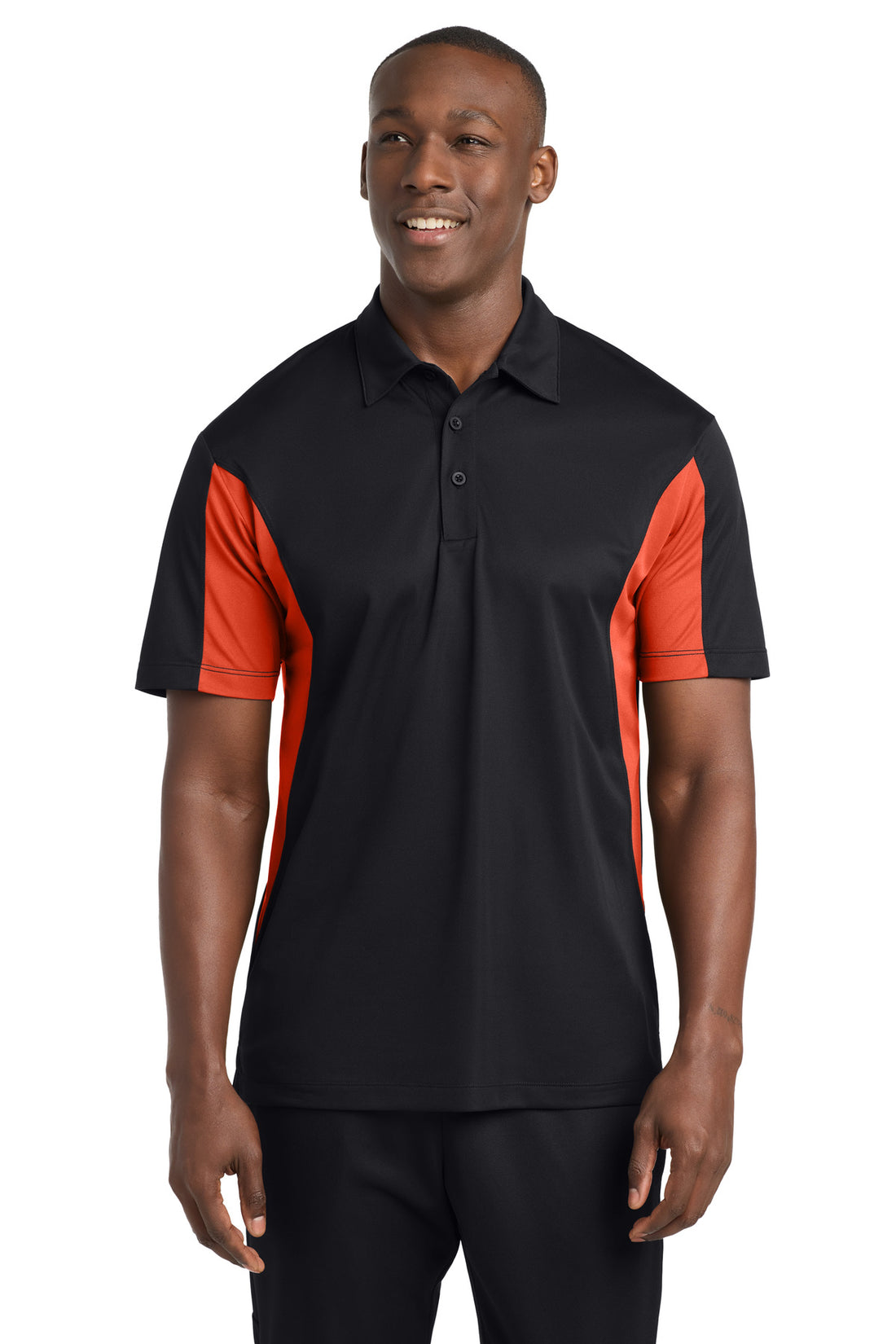 Sport-Tek® Tall Side Blocked Micropique Sport-Wick® Polo. TST655 - Black/ Deep Orange - 2XLT