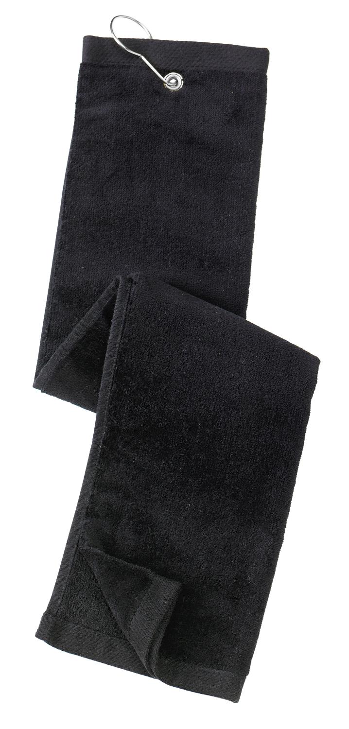 Port Authority® Grommeted Tri-Fold Golf Towel.  TW50 - Black - OSFA
