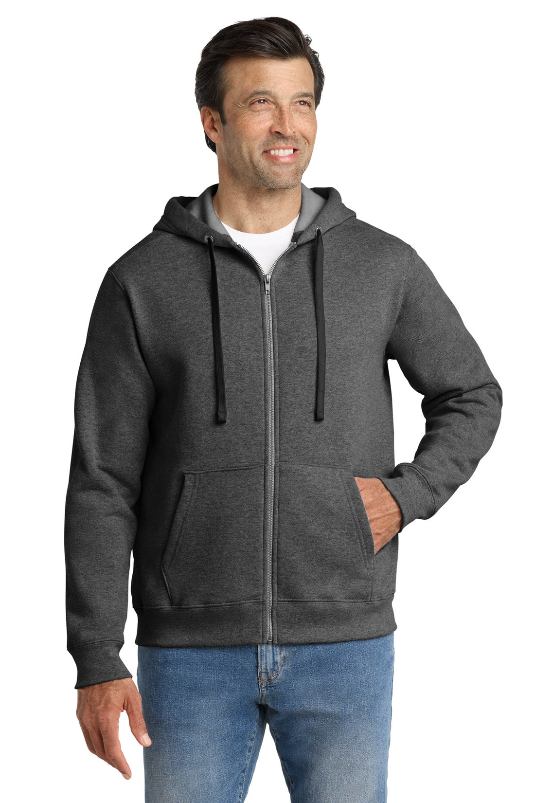 Volunteer Knitwear Chore Fleece Full-Zip Hoodie VL130ZH - Charcoal Heather - 2XL