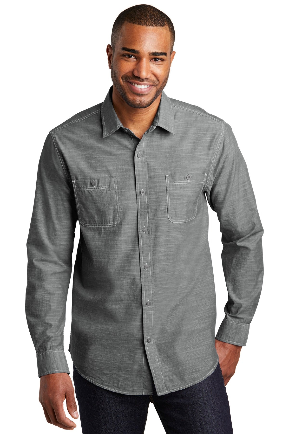 Port Authority® Slub Chambray Shirt. W380 - Grey - 2XL