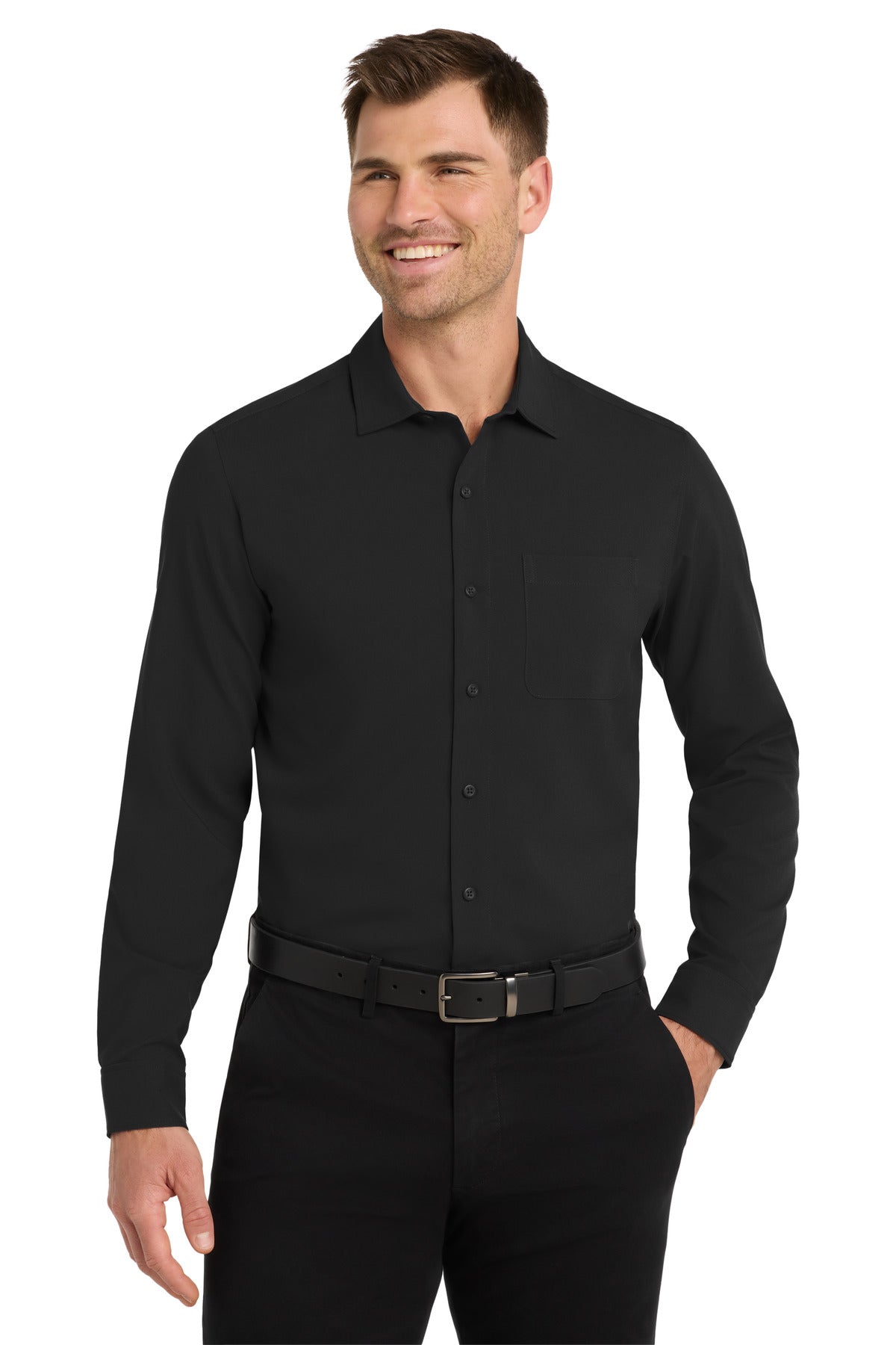 Port Authority ® Long Sleeve Performance Staff Shirt W401 - Black - 2XL
