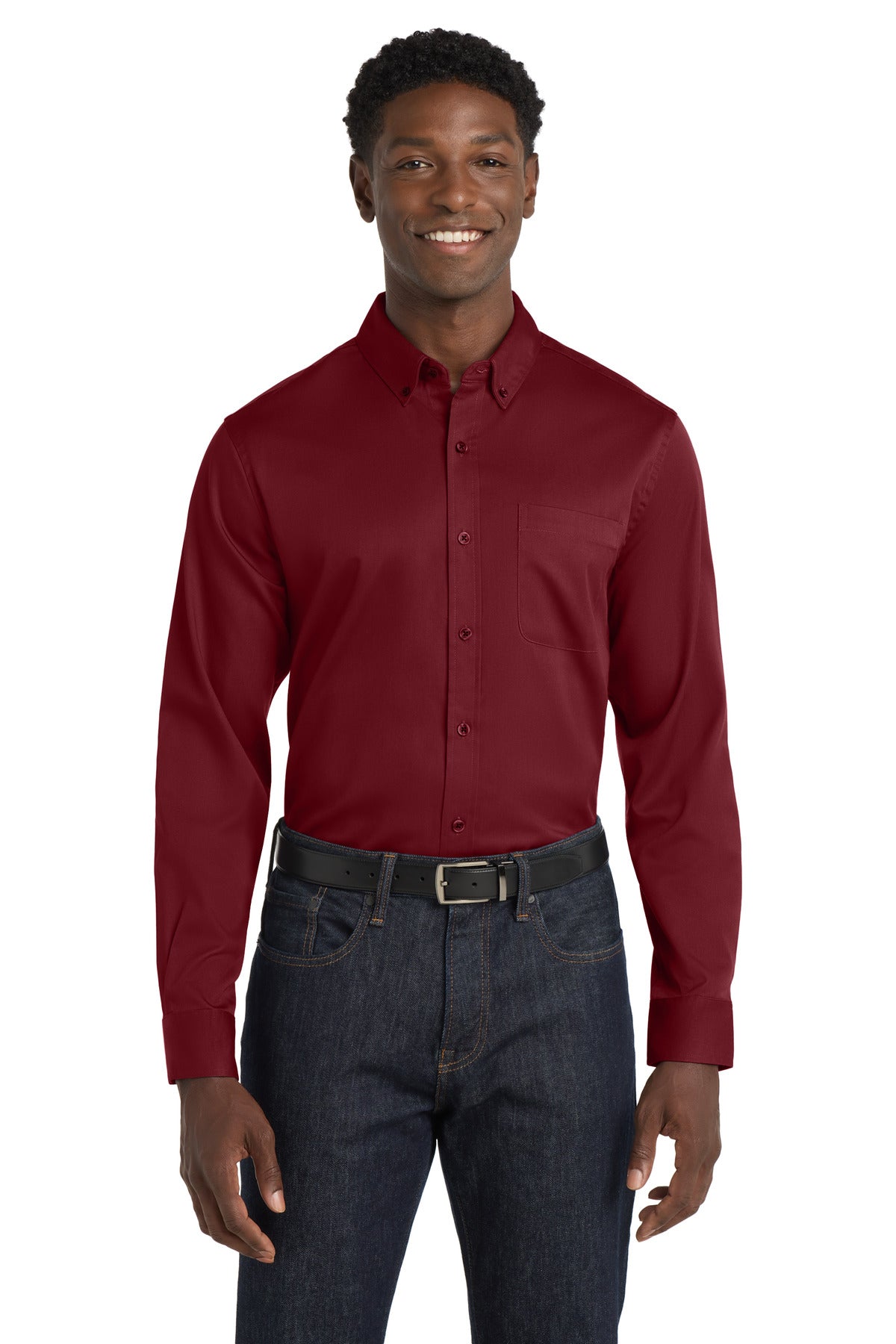 Port Authority® Long Sleeve SuperPro React Twill Shirt. W808 - Burgundy - 2XL